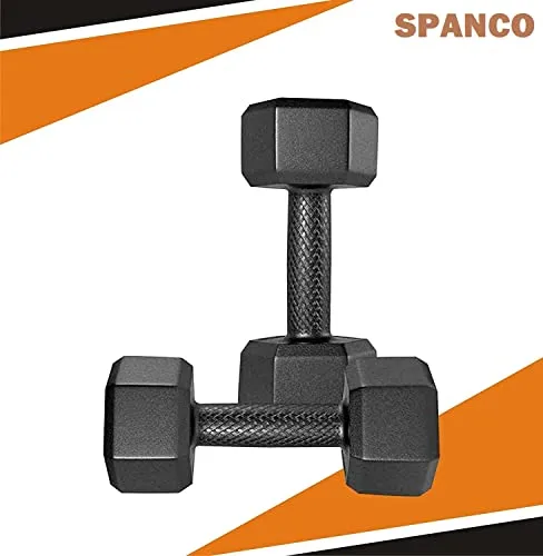 Spanco PVC (Hex Shape) Dumbbells (1 Kg. X 2 = 2 Kg) Pack of 2 for Home Gym Equipment Fitness Barbell|Gym Exercise|Home Workout | Fitness Kit|Dumbbells Weights for Whole Body Workout, Black