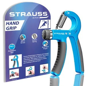 Strauss Adjustable Hand Grip| Adjustable Resistance (10KG - 40KG) | Hand Gripper for Home & Gym Workouts | Perfect for Finger & Forearm Hand Exercises & Strength Building for Men & Women (Black/Blue)