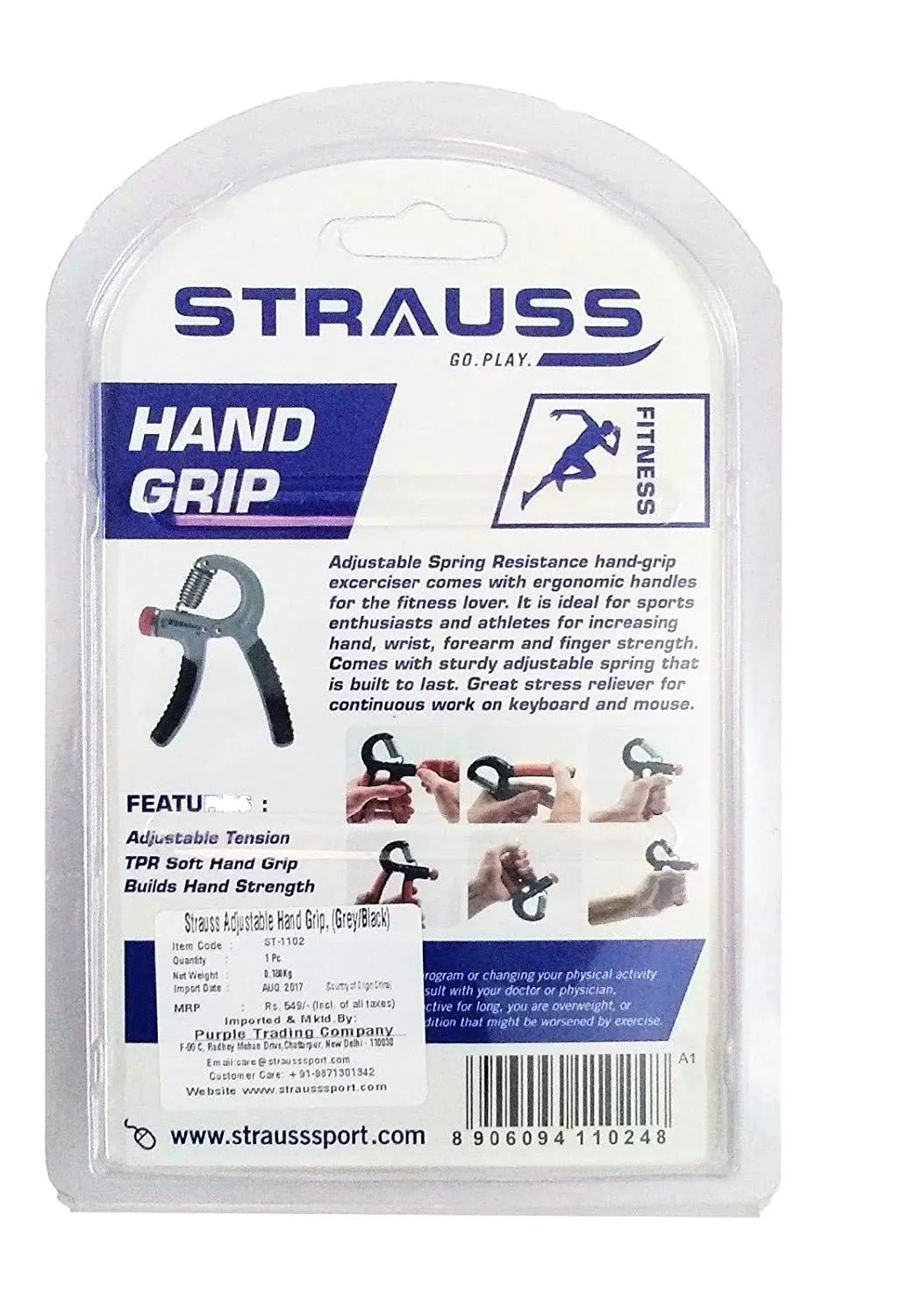 Strauss Adjustable Hand Grip| Adjustable Resistance (10KG - 40KG) | Hand Gripper for Home & Gym Workouts | Perfect for Finger & Forearm Hand Exercises & Strength Building for Men & Women (Black/Blue)