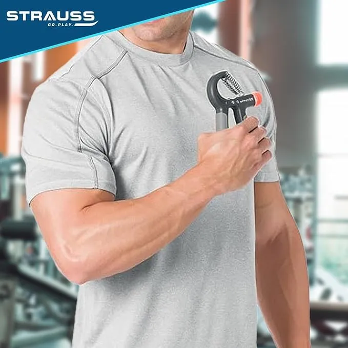 Strauss Adjustable Hand Grip | Adjustable Resistance (10KG - 40KG) | Hand Gripper for Home & Gym Workouts | Perfect for Finger & Forearm Hand Exercises for Men & Women (Black/Grey) | Pack of 10