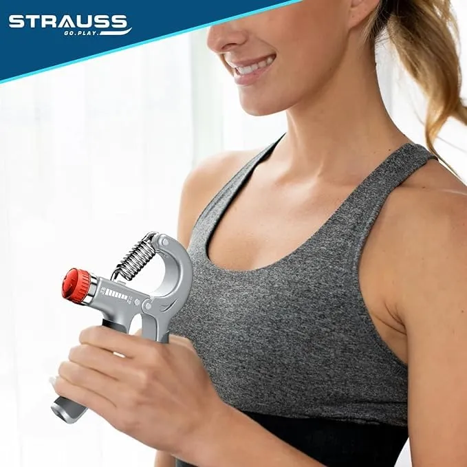 Strauss Adjustable Hand Grip | Adjustable Resistance (10KG - 40KG) | Hand Gripper for Home & Gym Workouts | Perfect for Finger & Forearm Hand Exercises for Men & Women (Black/Grey) | Pack of 10