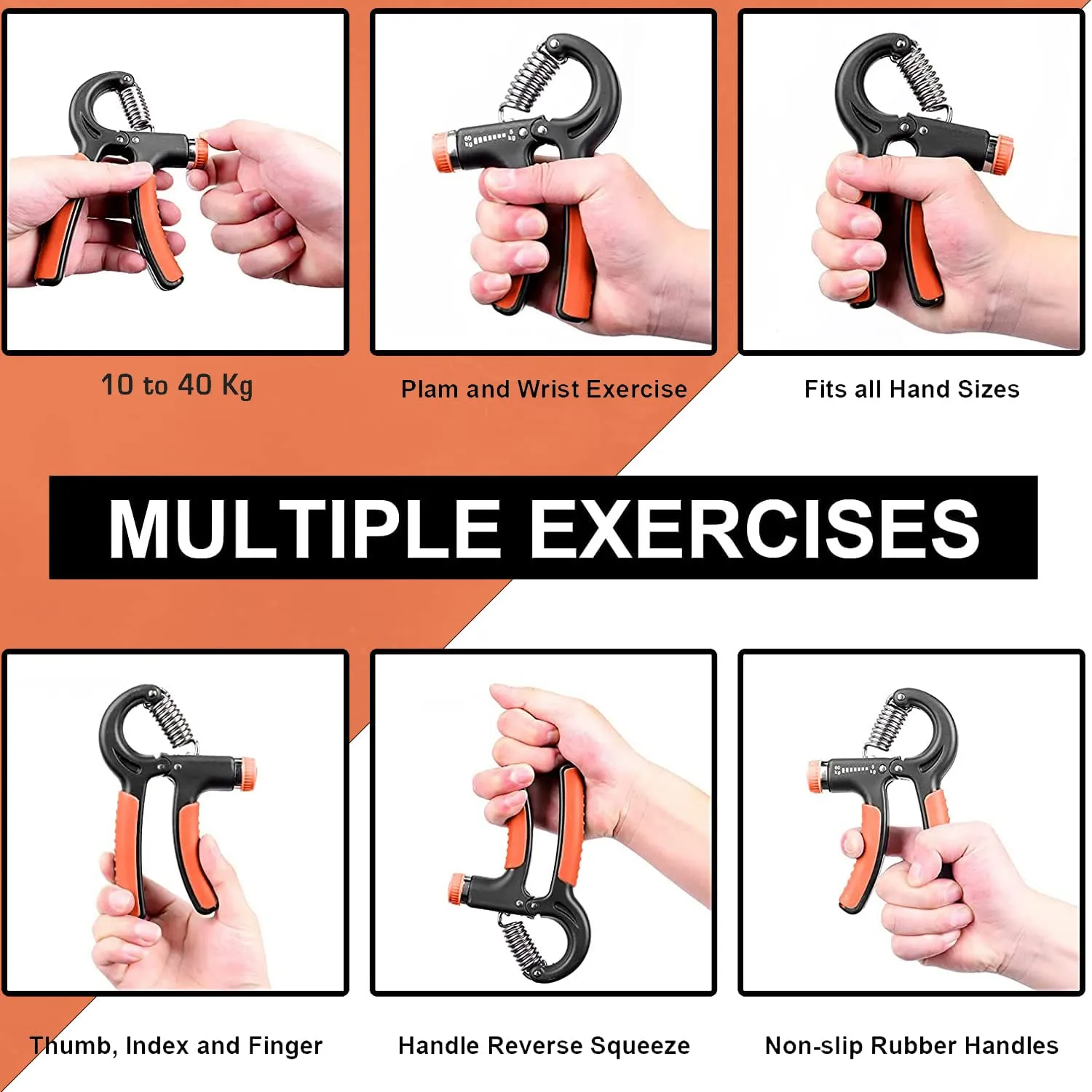 Strauss Adjustable Hand Grip| Adjustable Resistance (10KG - 40KG) | Hand Gripper for Home & Gym Workouts | Perfect for Finger & Forearm Hand Exercises for Men & Women (Black/Orange)