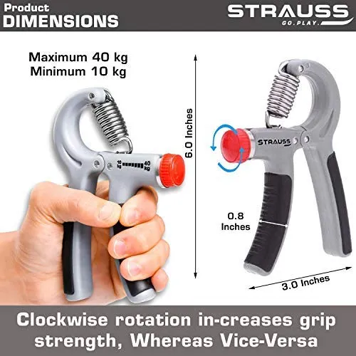 Strauss Adjustable Hand Grip Strengthener, (Grey/Black) and Wrist Exerciser, Black