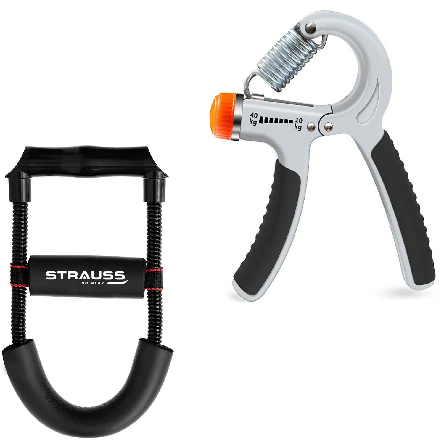 Strauss Adjustable Hand Grip Strengthener, (Grey/Black) and Wrist Exerciser, Black