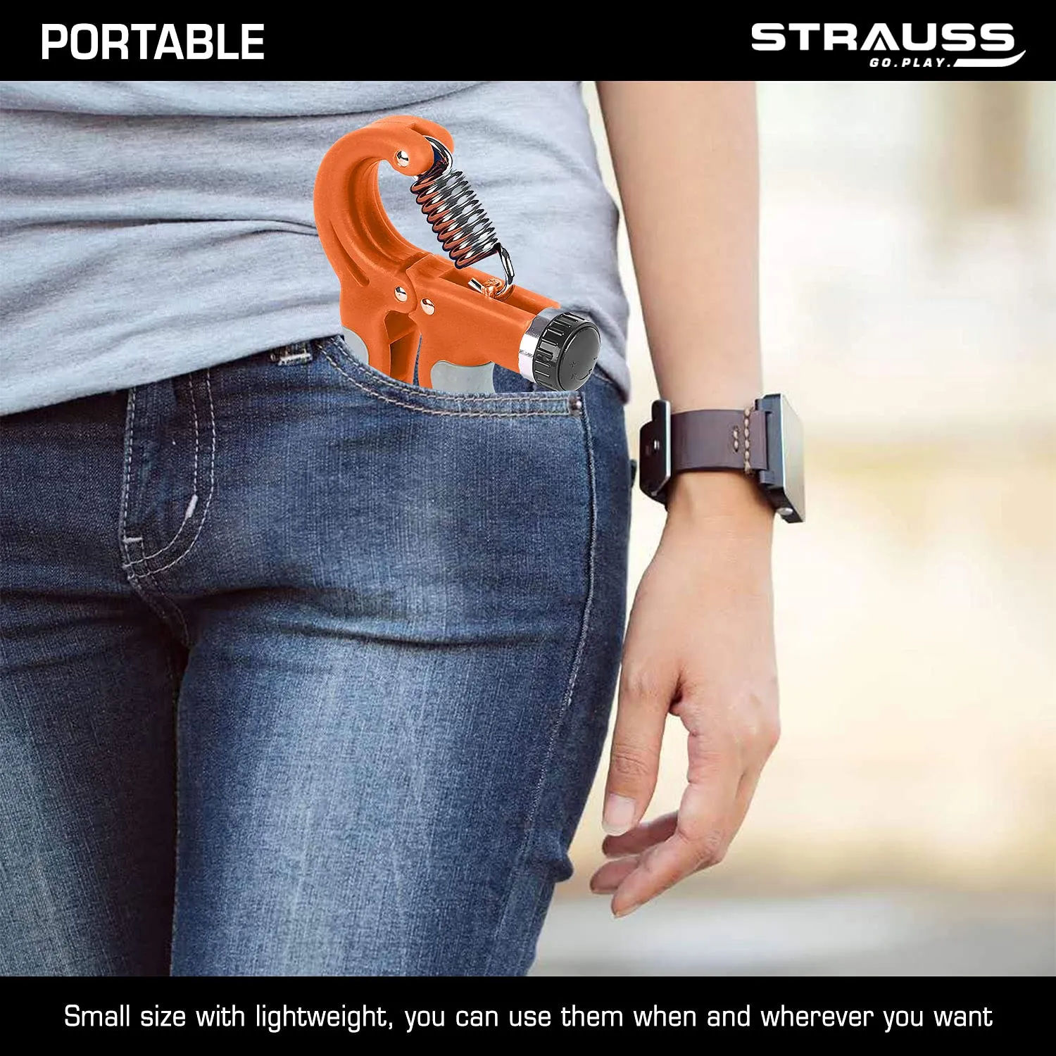 Strauss Adjustable Hand Grip with Counter | Adjustable Resistance (10KG - 60KG) | Hand Gripper for Home & Gym Workouts | Ideal for Forearm Hand Exercises & Strength Building for Men & Women,(Orange)