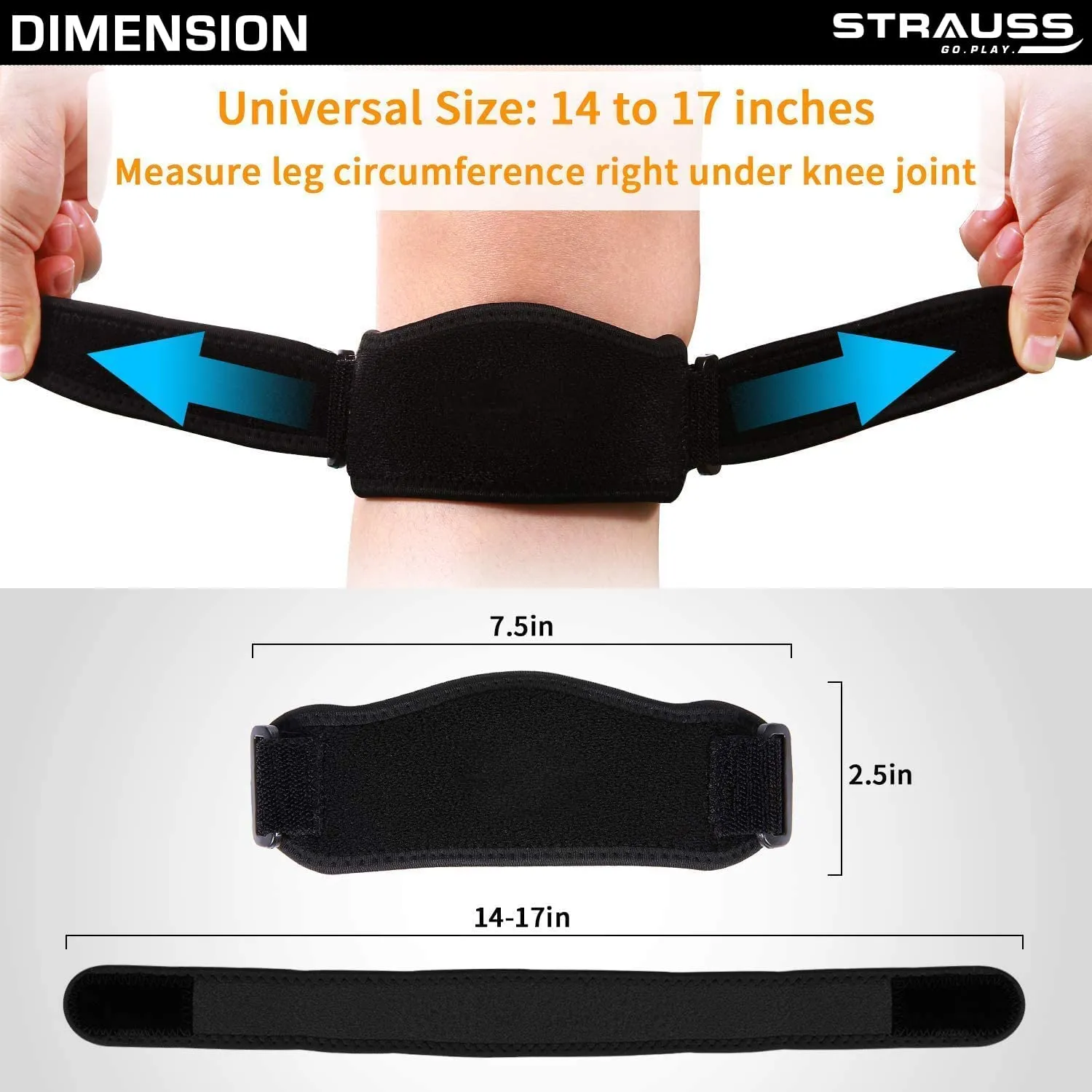 STRAUSS Adjustable Knee Support Patellar |knee support for men and women|knee cap|Knee brace|Knee Guard |Knee Cap|Knee pain relief |Knee belt|Joint pain relief |Single Strap (Free Size, Black)