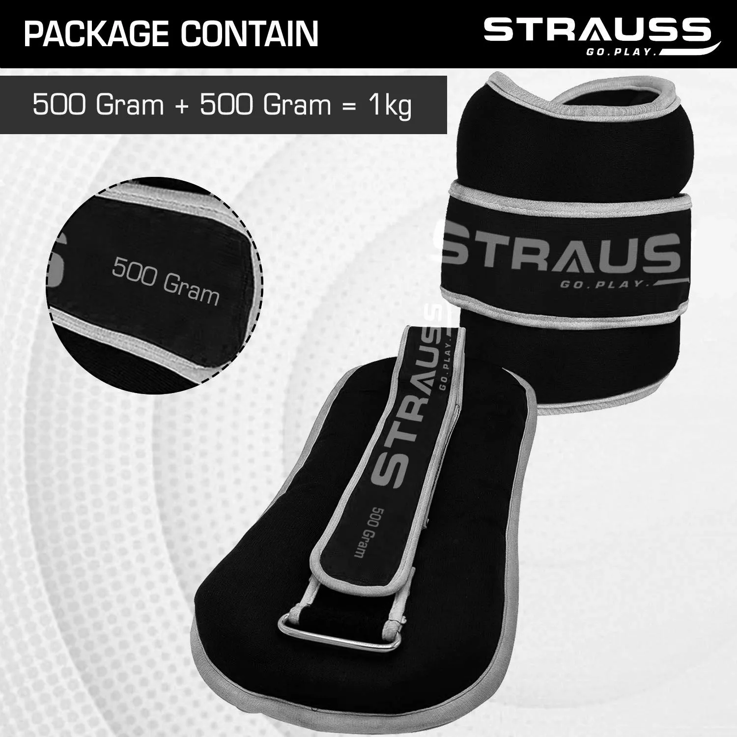 Strauss Ankle Weight-0.5 Kg- Grey Pair (Round Belt)