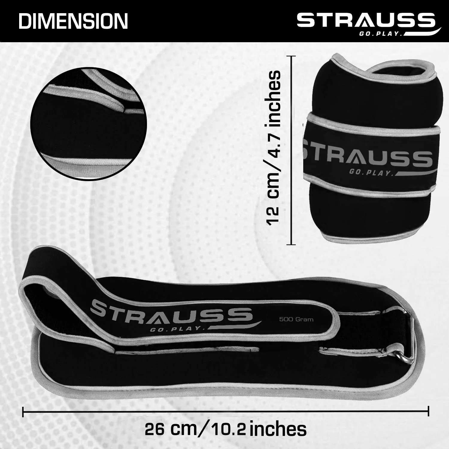 Strauss Ankle Weight-0.5 Kg- Grey Pair (Round Belt)