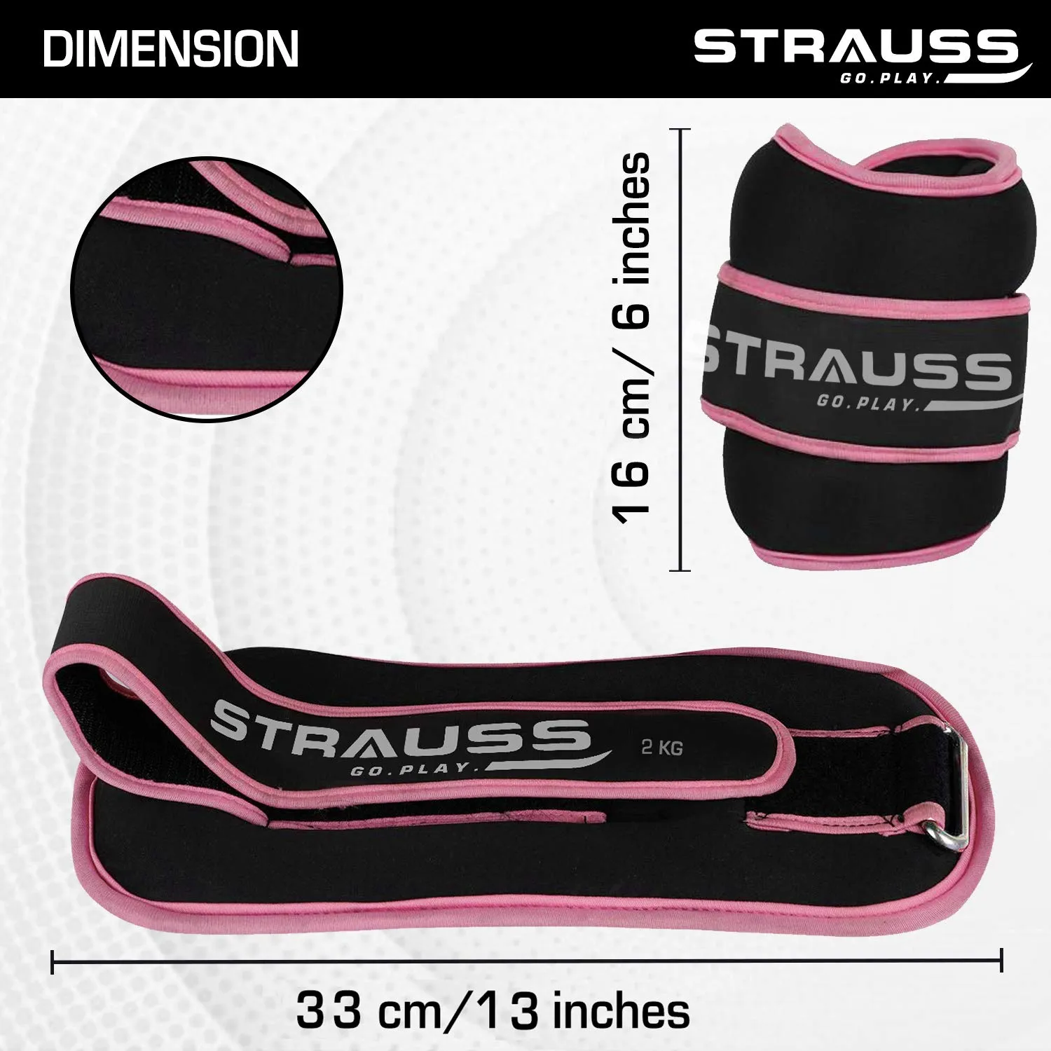 Strauss Ankle Weight- 2 Kg- Pink Pair (Round Belt)