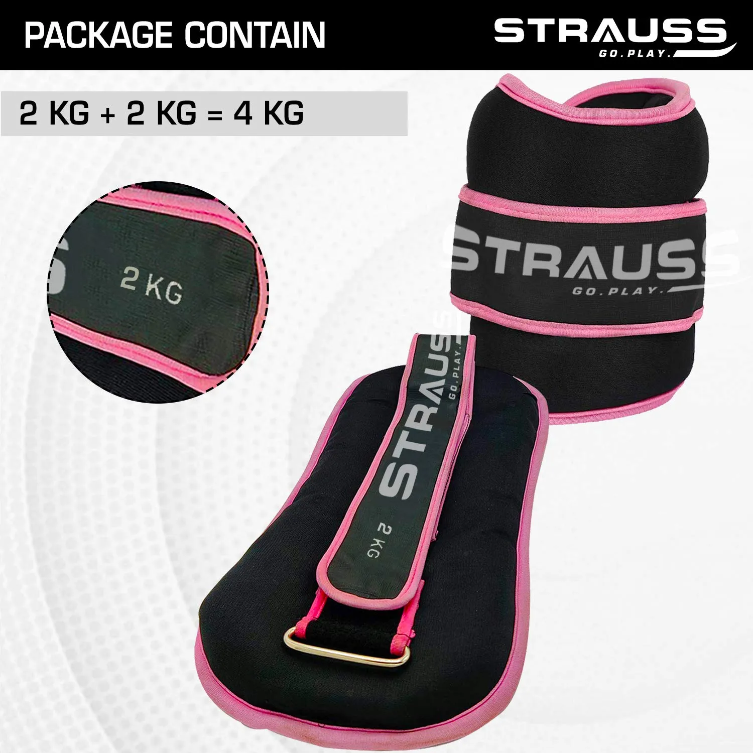 Strauss Ankle Weight- 2 Kg- Pink Pair (Round Belt)