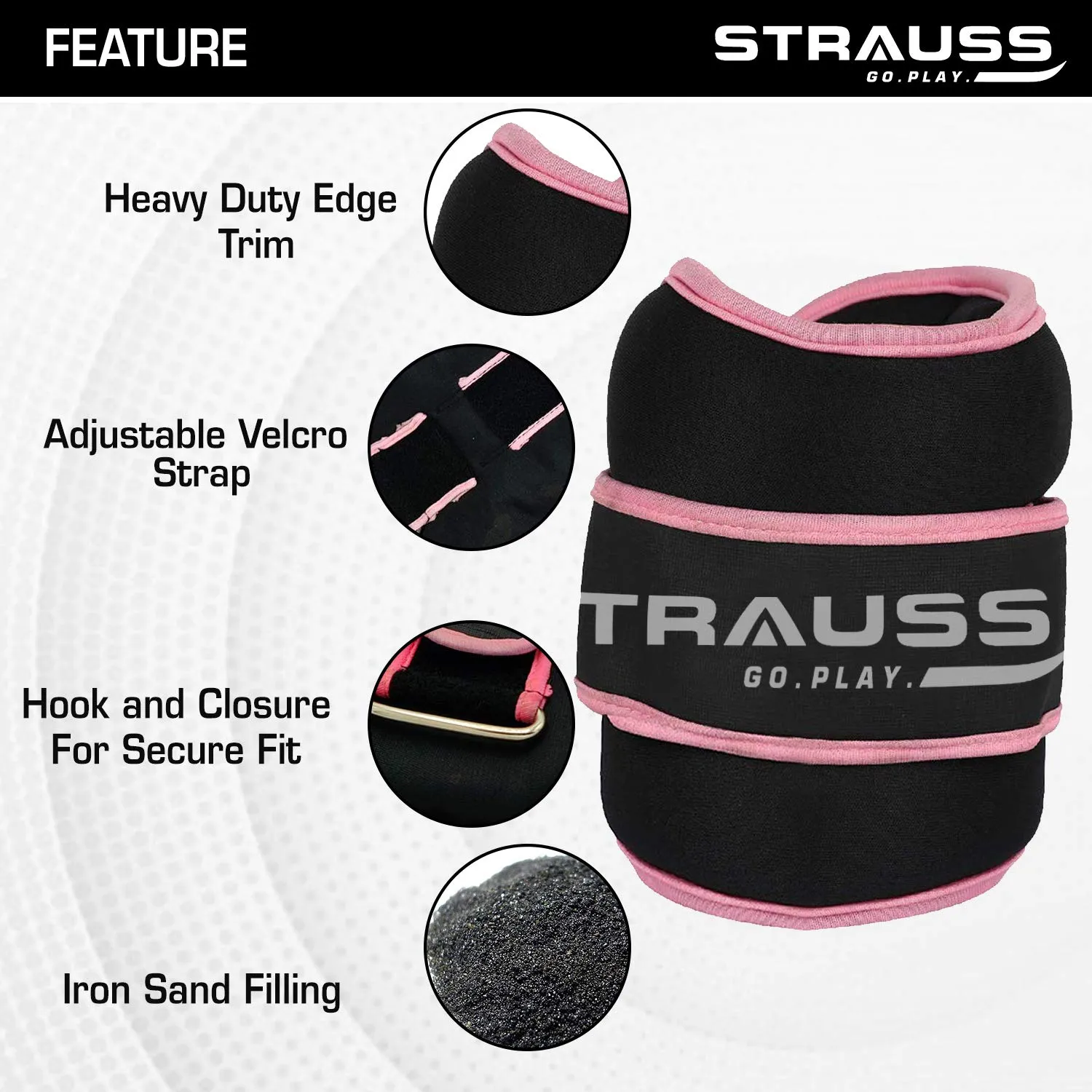 Strauss Ankle Weight- 2 Kg- Pink Pair (Round Belt)