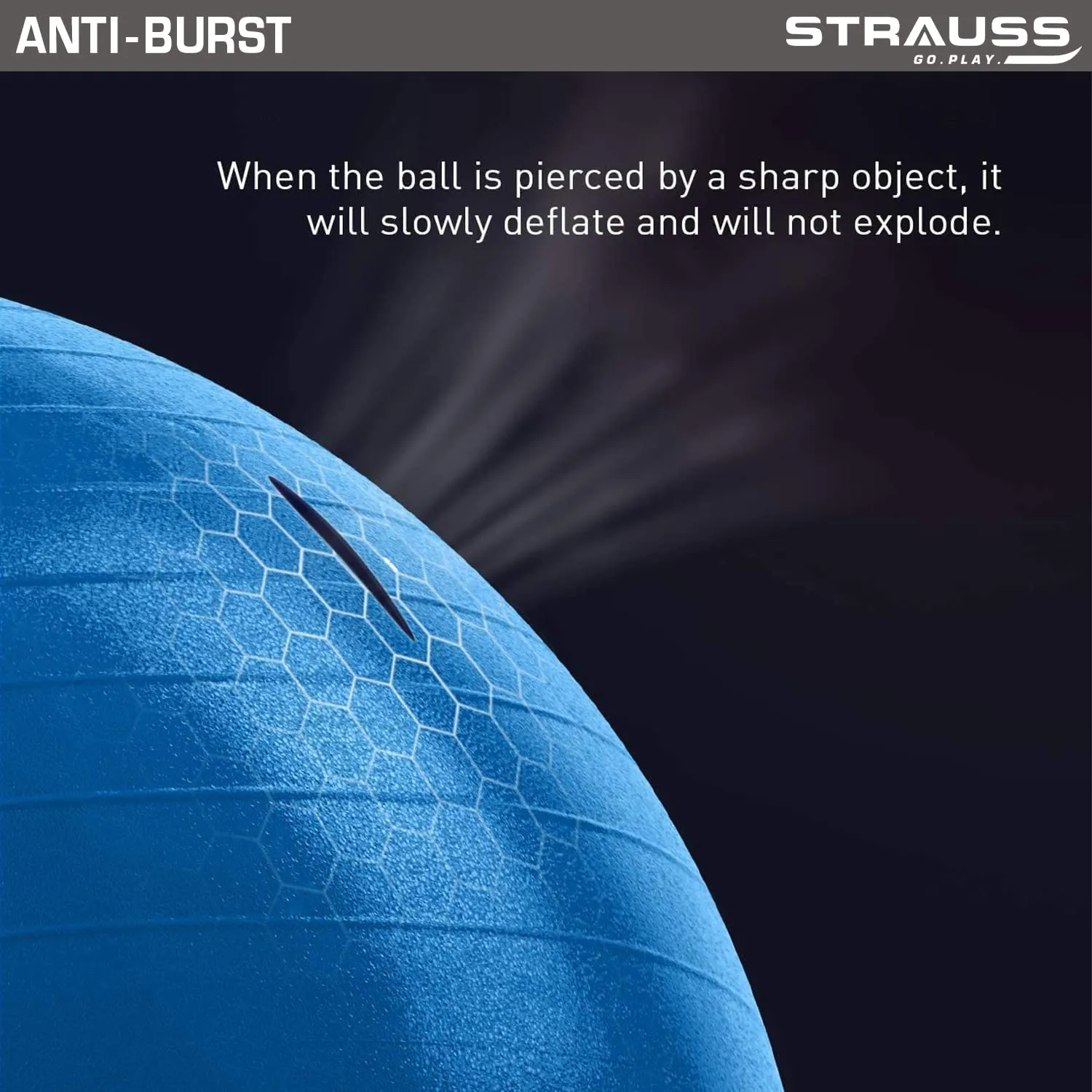 STRAUSS Anti-Burst Rubber Gym Ball with Free Foot Pump | Round Shape Swiss Ball for Exercise, Workout, Yoga, Pregnancy, Birthing, Balance & Stability, 55 cm, (Blue)