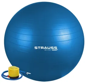 STRAUSS Anti-Burst Rubber Gym Ball with Free Foot Pump | Round Shape Swiss Ball for Exercise, Workout, Yoga, Pregnancy, Birthing, Balance & Stability, 55 cm, (Blue)