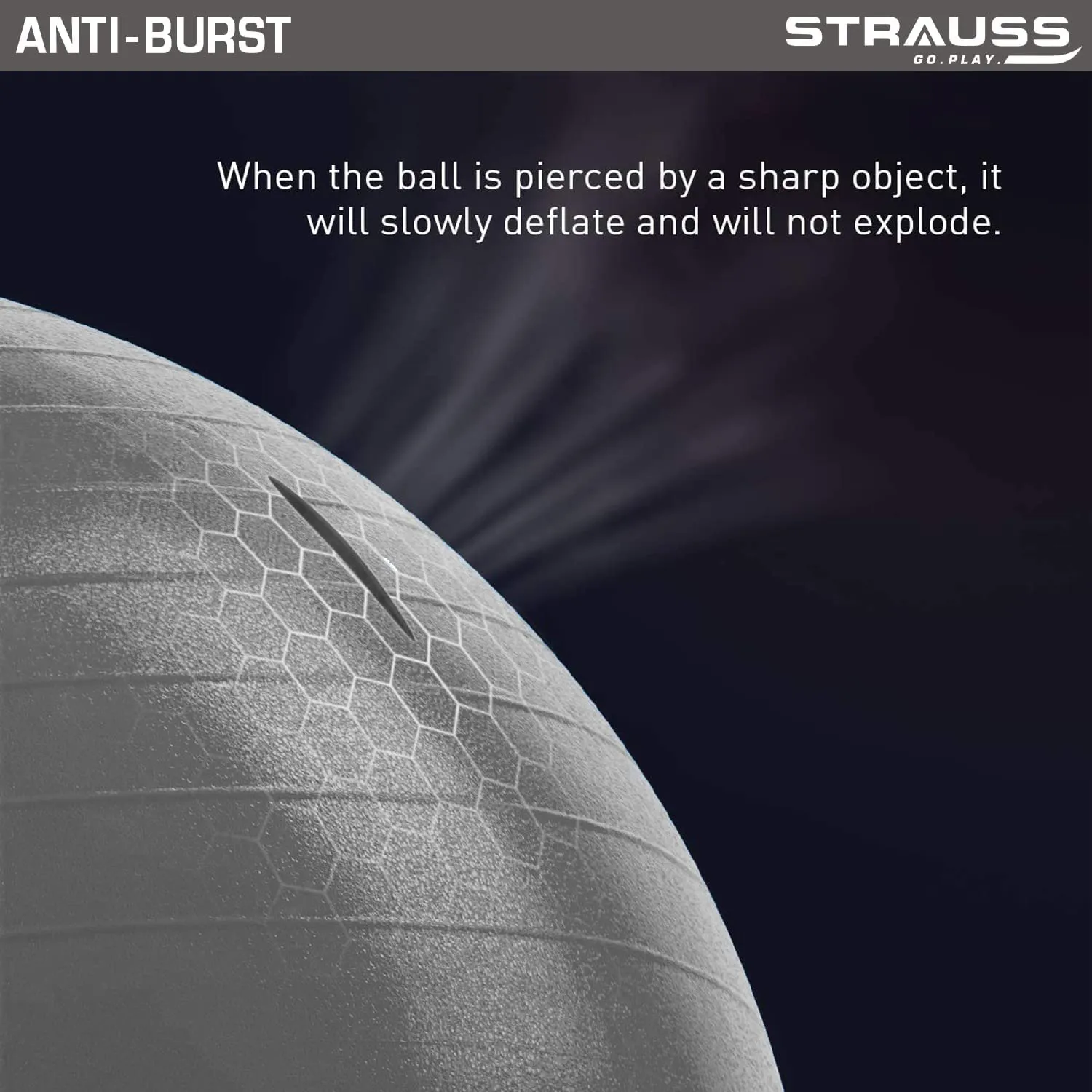 STRAUSS Anti-Burst Rubber Gym Ball with Free Foot Pump | Round Shape Swiss Ball for Exercise, Workout, Yoga, Pregnancy, Birthing, Balance & Stability, 55 cm, (Grey)