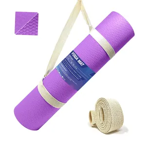 Strauss Anti Skid EVA Yoga Mat with Carry Strap, 6mm, (Purple)