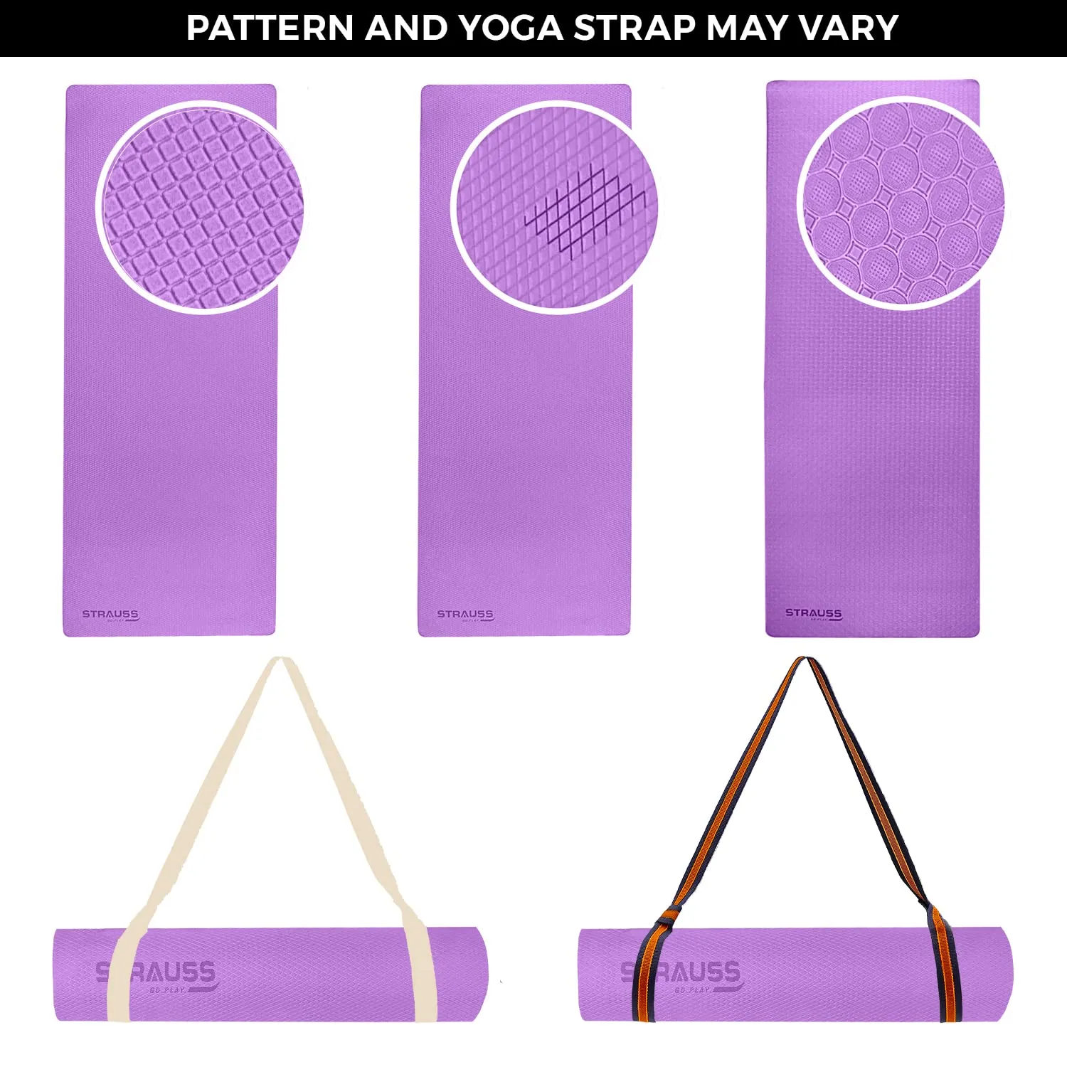 Strauss Anti Skid EVA Yoga Mat with Carry Strap, 6mm, (Purple)