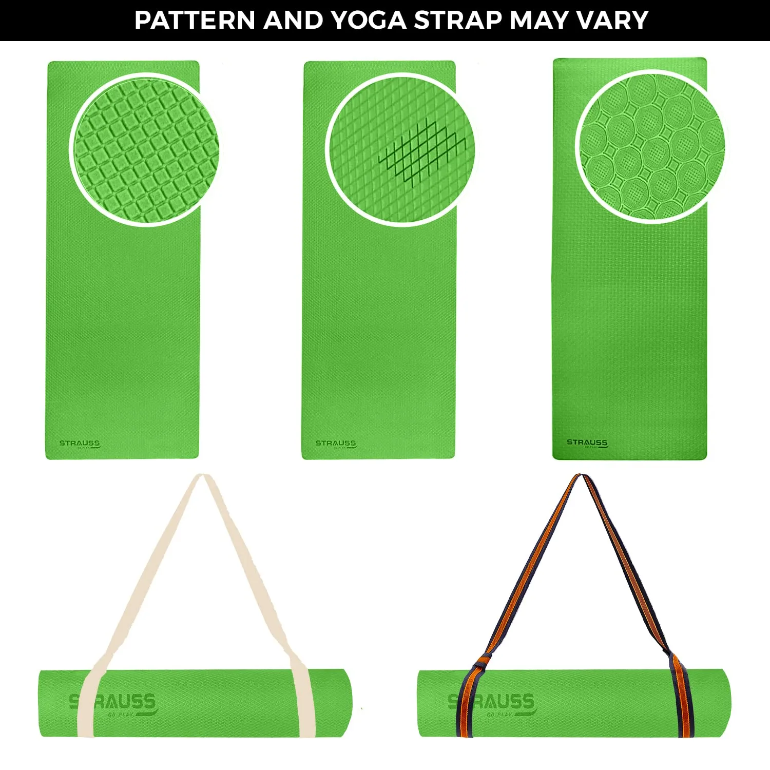 Strauss Anti Skid TPE Yoga Mat with Carry Strap, 8mm, (Green)