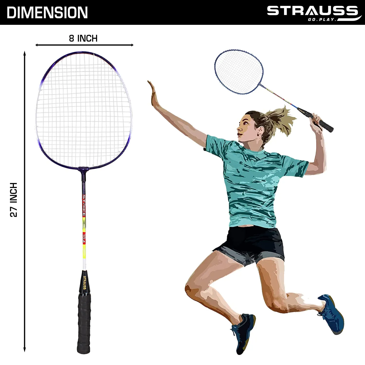 Strauss Badminton Signature White Body Iron   Tempered Alluminium Road Pair with Cover(Strike-104)