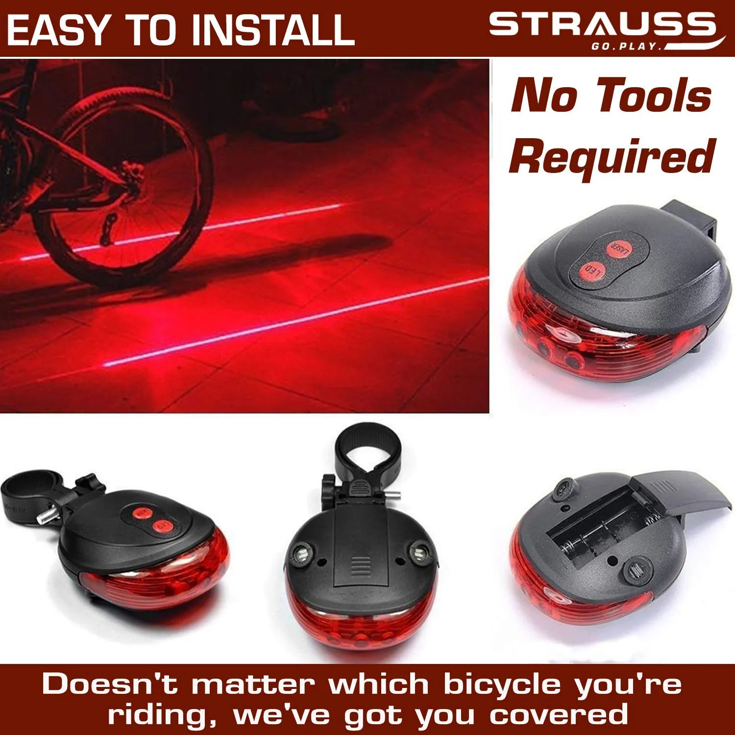 Strauss Bicycle Flash Tail Light with Laser, (Black) and Bicycle Speedometer, (Black/Red)