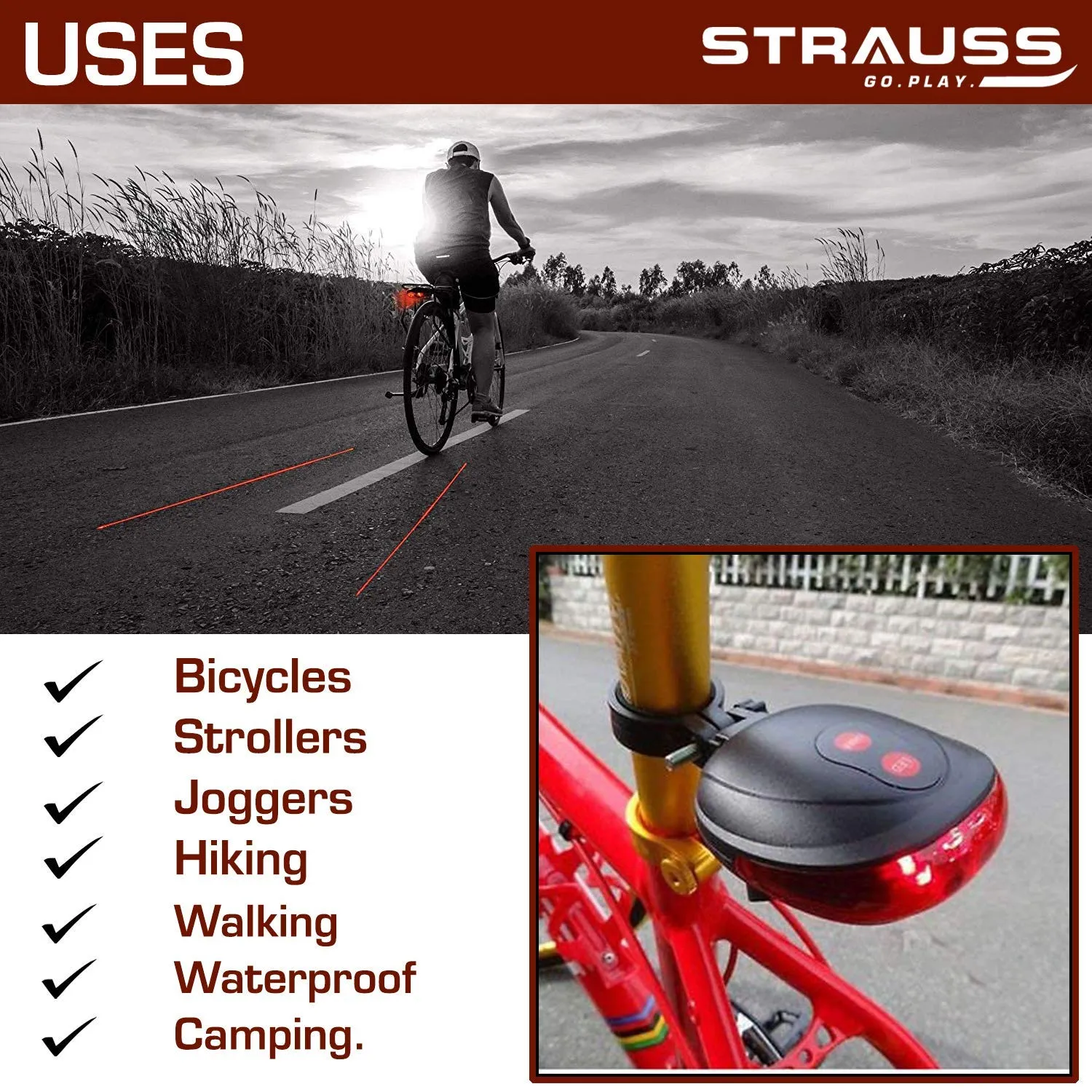 Strauss Bicycle Flash Tail Light with Laser, (Black) and Bicycle Speedometer, (Black/Red)