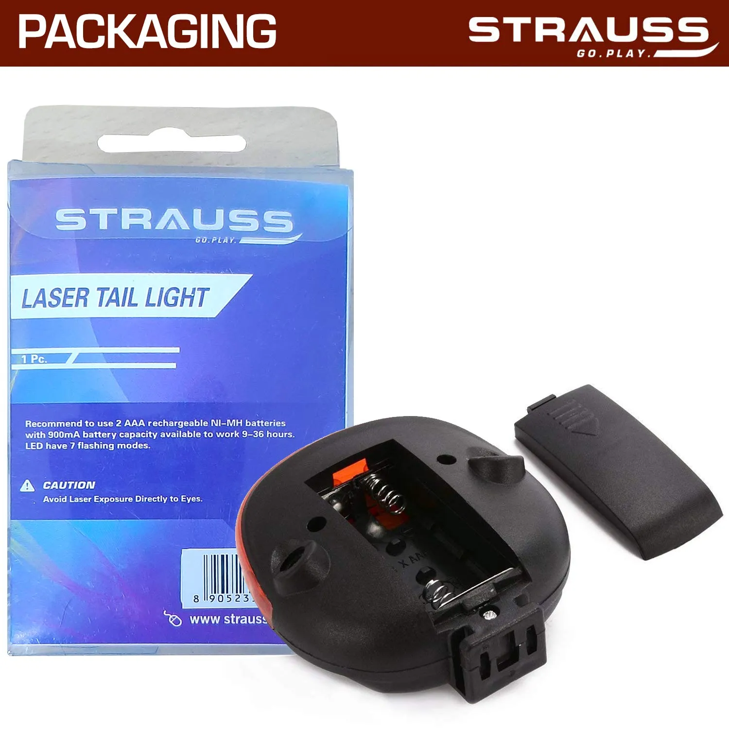 Strauss Bicycle Flash Tail Light with Laser, (Black) and Mobile Holder (Black)