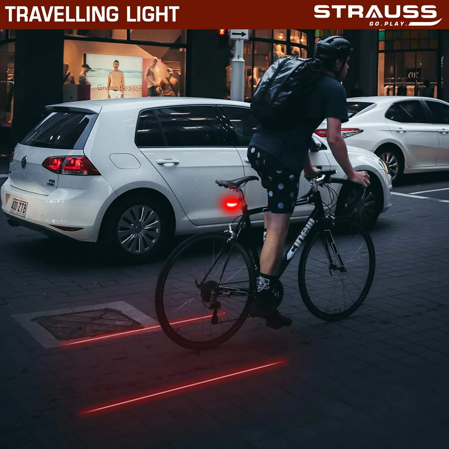 Strauss Bicycle Flash Tail Light with Laser| Waterproof | 7 Light Modes|High Visibility Bike Safety Light for Cyclists |Rear LED Tail Light with Laser for Night Riding,(Black)