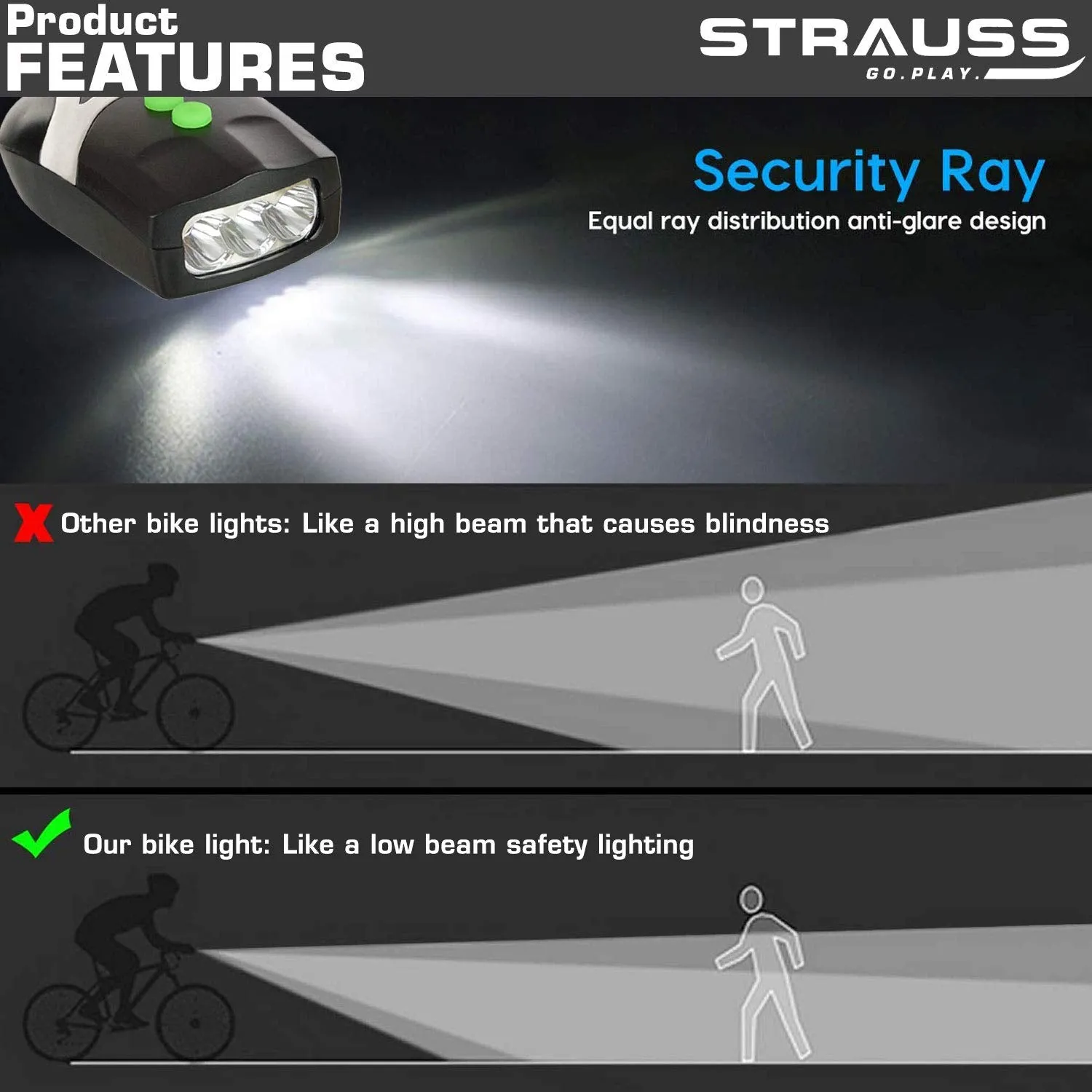 Strauss Bicycle LED Headlight with Horn, Sporty Cycling/Gym Gloves, Medium, (Black/Blue)