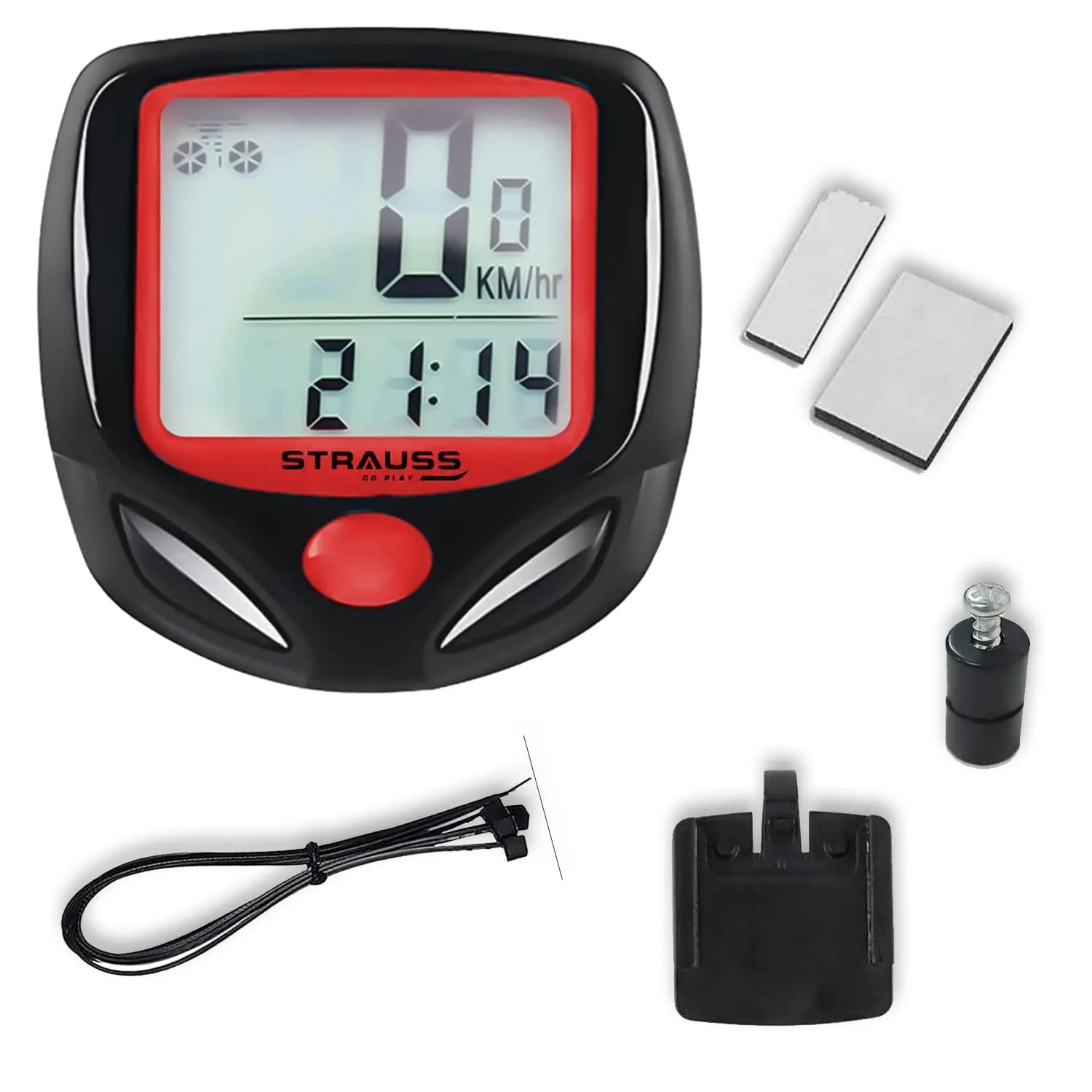 Strauss Bicycle Speedometer, (Black/Red) Pack of 10