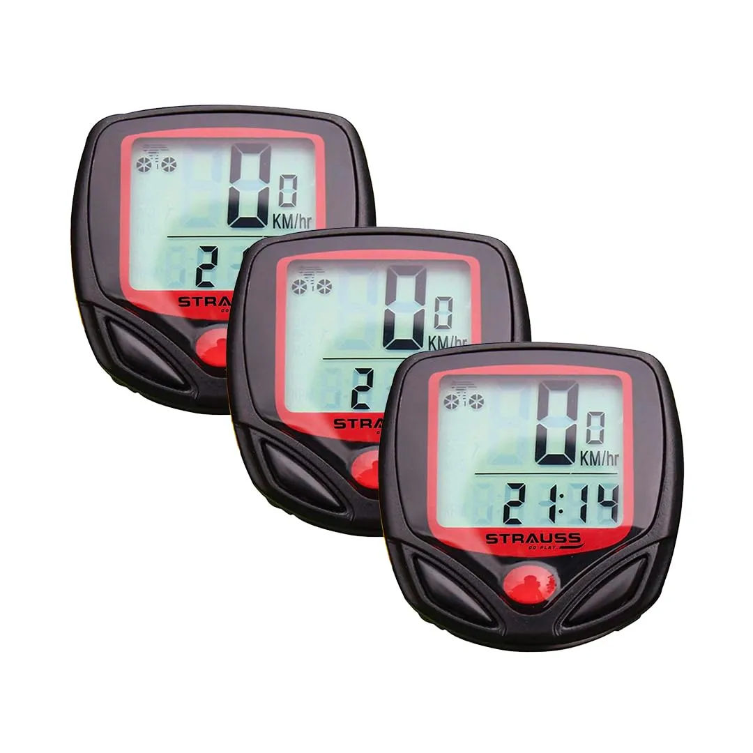 Strauss Bicycle Speedometer, (Black/Red) Pack of 3