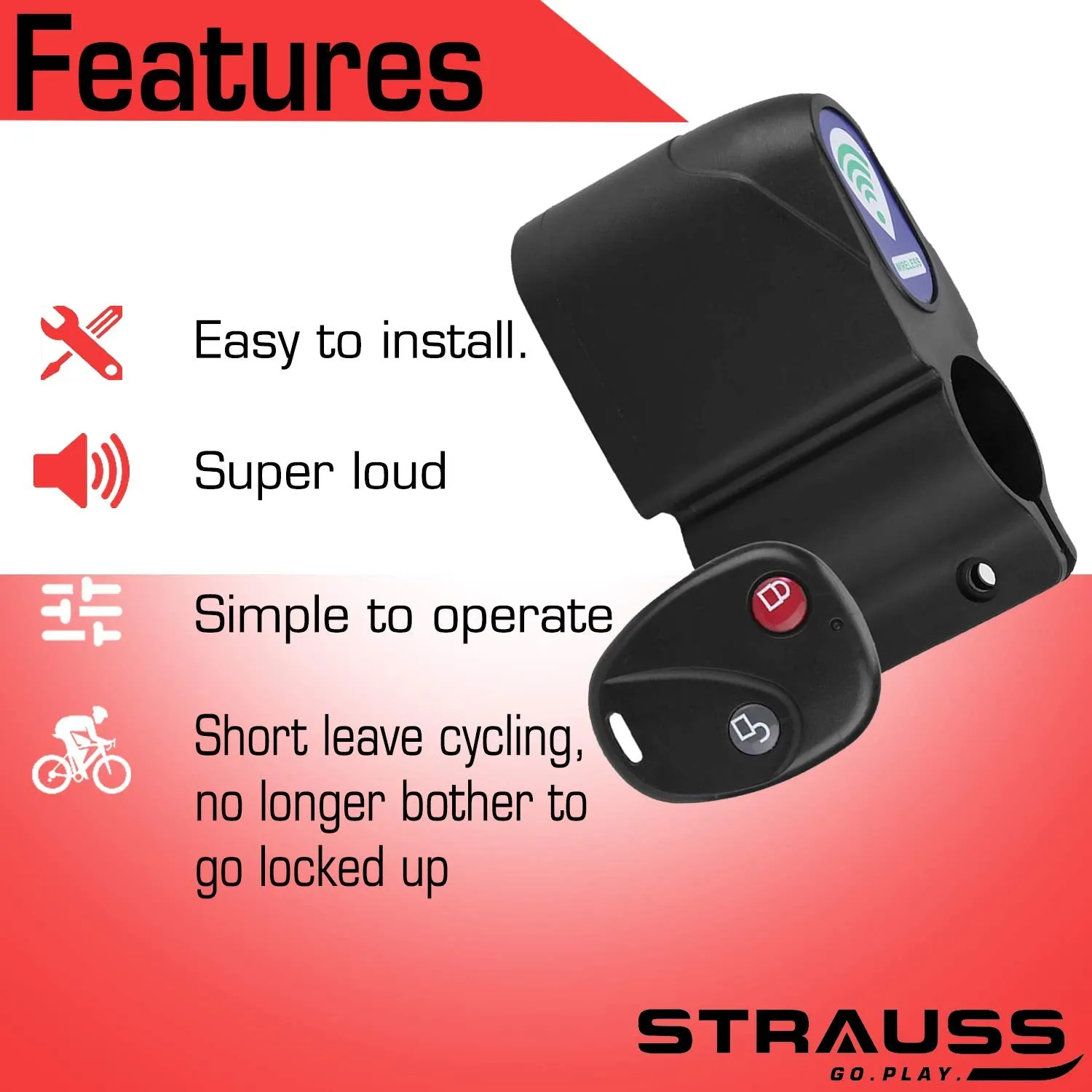 Strauss Bicycle Wireless Security Alarm Lock and Bicycle Air Pump, (Black)