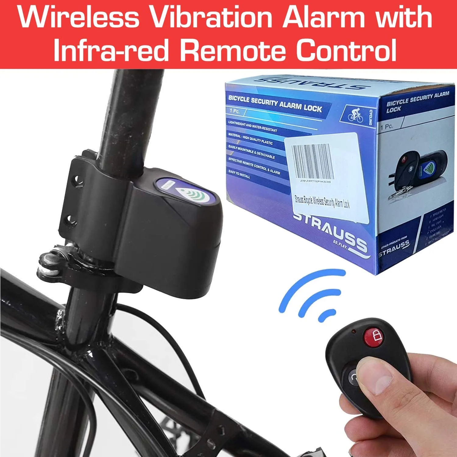 Strauss Bicycle Wireless Security Alarm Lock and Bicycle Air Pump, (Black)