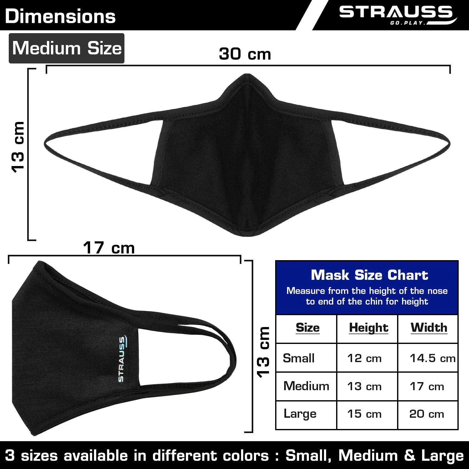 STRAUSS Black 3D Sponge Seat Cover with Non Vent Face Protection Black Mask (Medium)