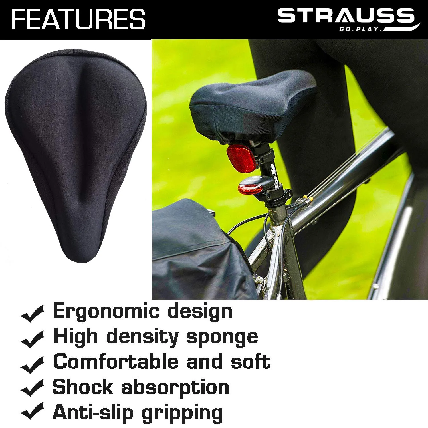 STRAUSS Black 3D Sponge Seat Cover with Non Vent Face Protection Black Mask (Medium)