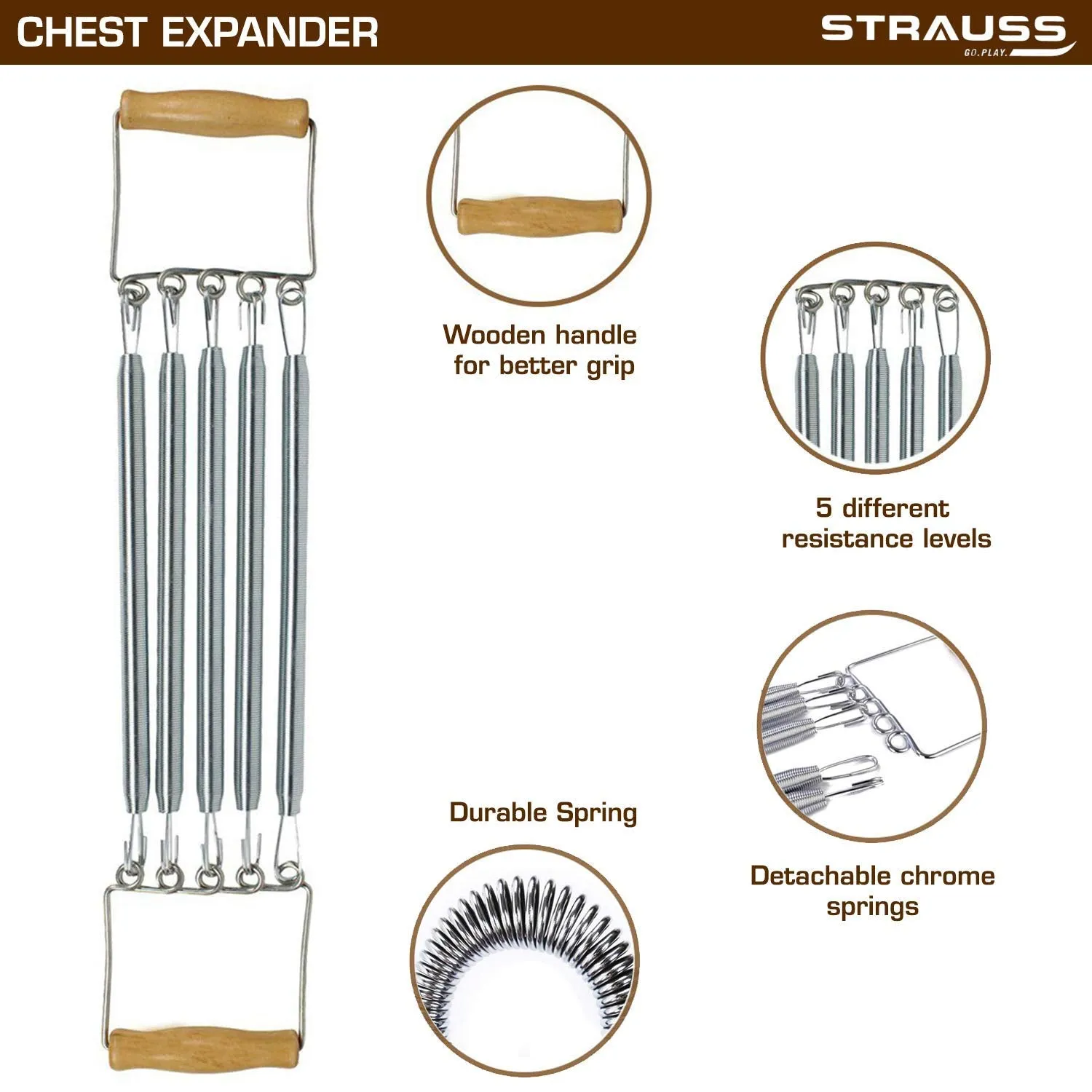 Strauss Chest Expander with 5 Springs, S Shape Push Up Bar, Pair (Black/Orange)