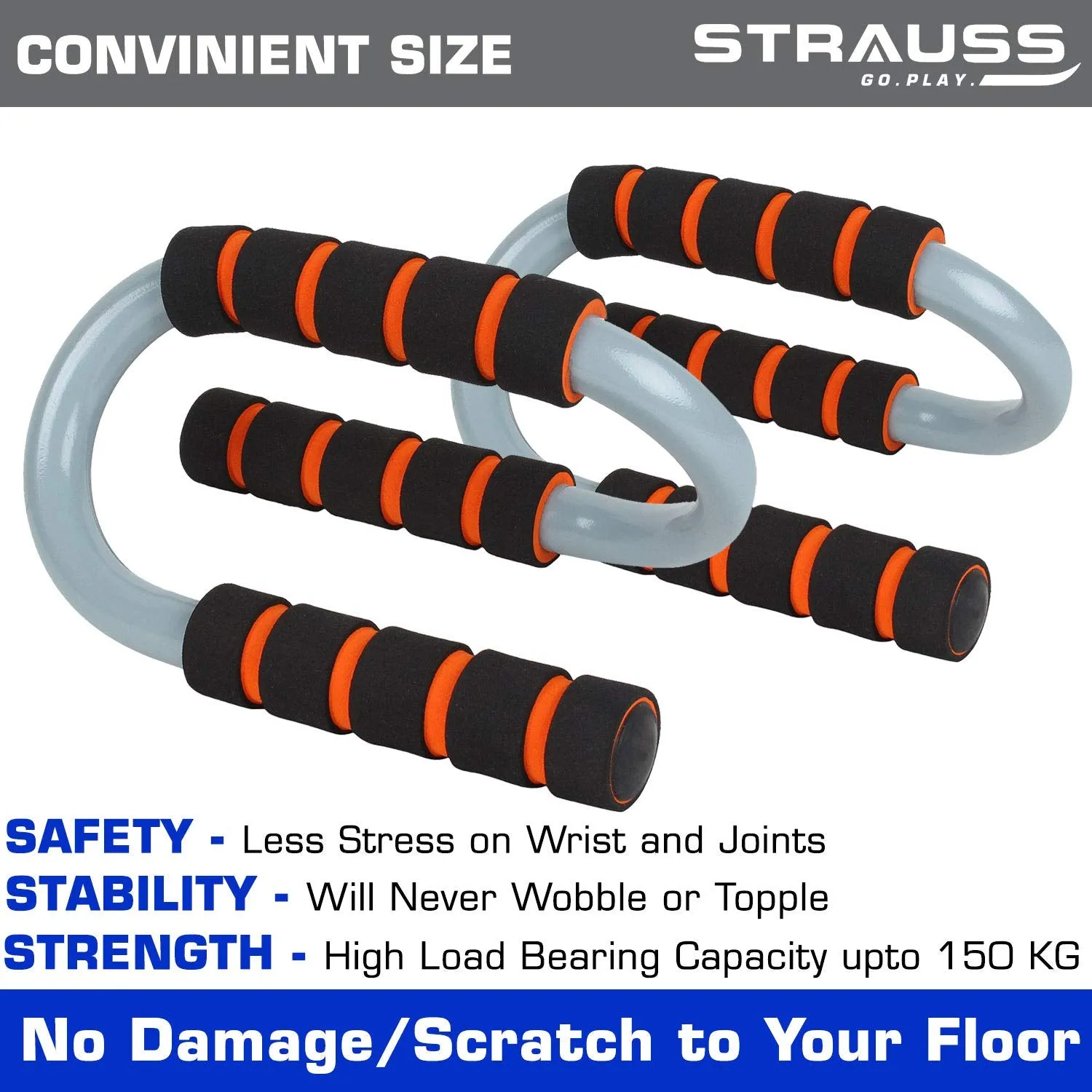 Strauss Chest Expander with 5 Springs, S Shape Push Up Bar, Pair (Black/Orange)