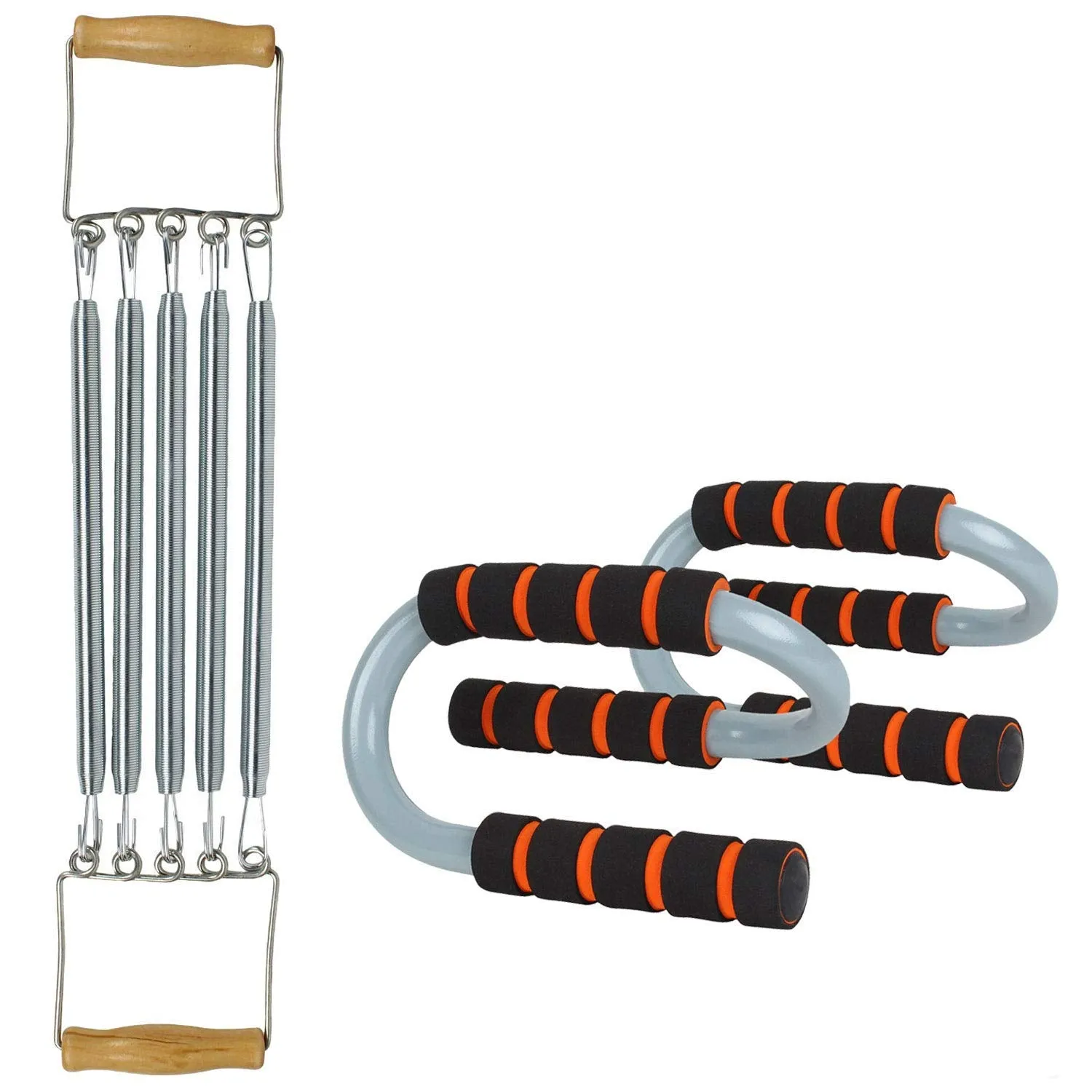 Strauss Chest Expander with 5 Springs, S Shape Push Up Bar, Pair (Black/Orange)