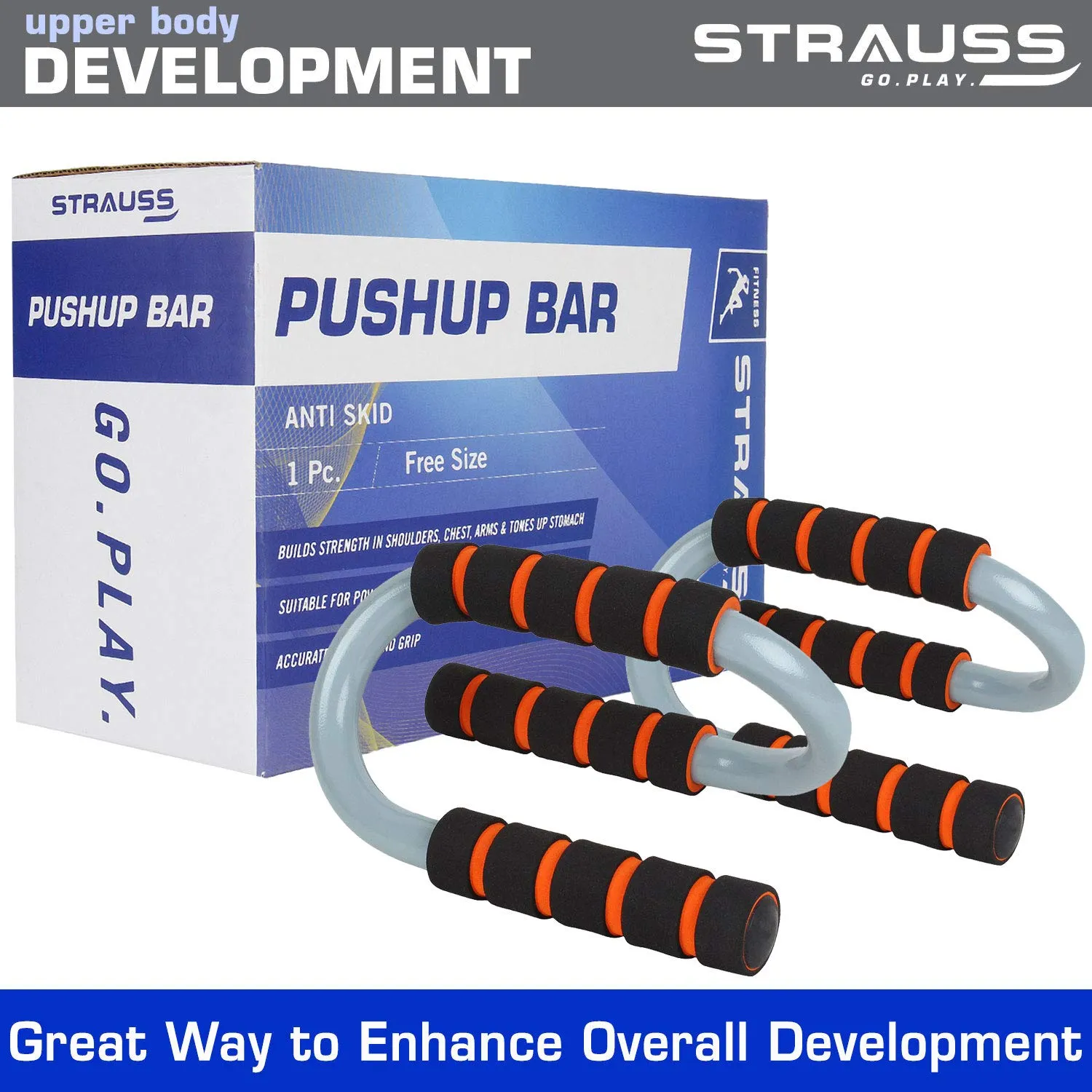 Strauss Chest Expander with 5 Springs, S Shape Push Up Bar, Pair (Black/Orange)