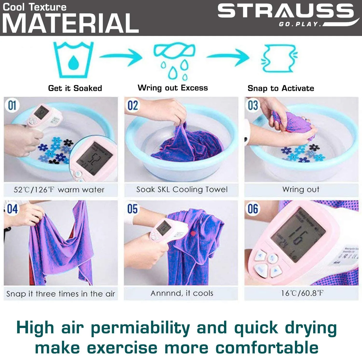 STRAUSS Cooling Towel, 80 cm, (Purple)