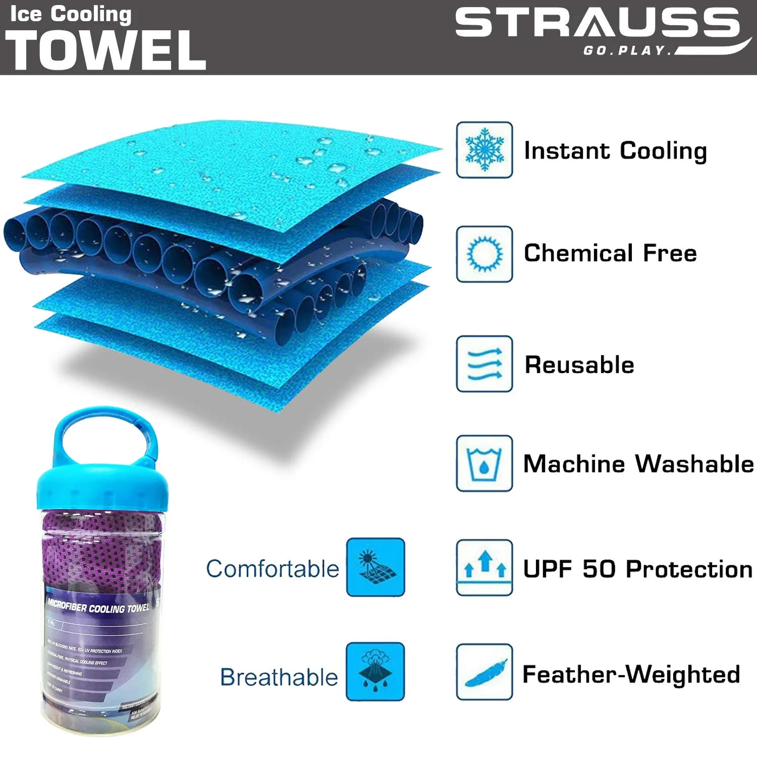 STRAUSS Cooling Towel, 80 cm, (Purple)