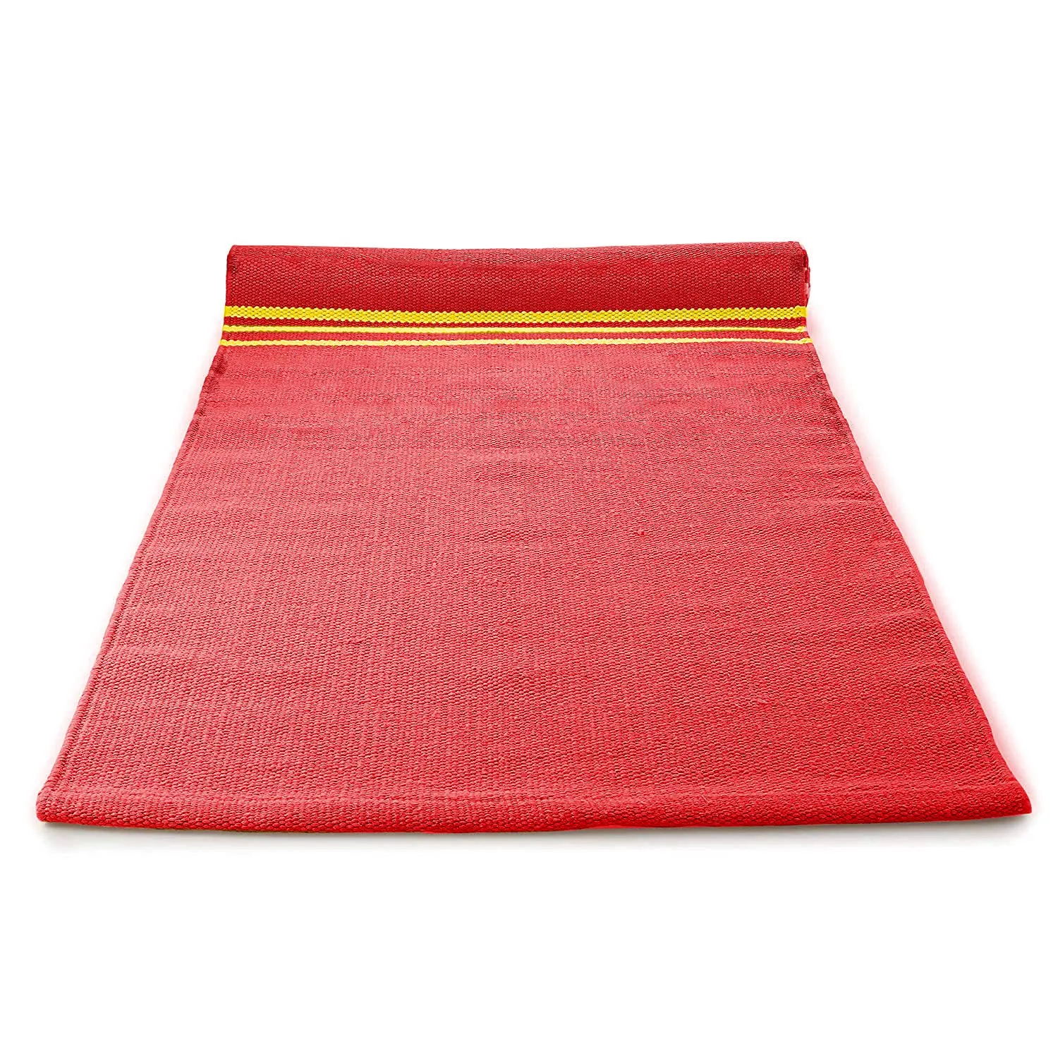 STRAUSS: Cotton Yoga Mat For Women and Men | Exercise mat for home workout, 100% Cotton, Anti Slip Fitness mat | Washable, Breathable, Sweat Absorbent & Eco-friendly material - 4mm (Red)