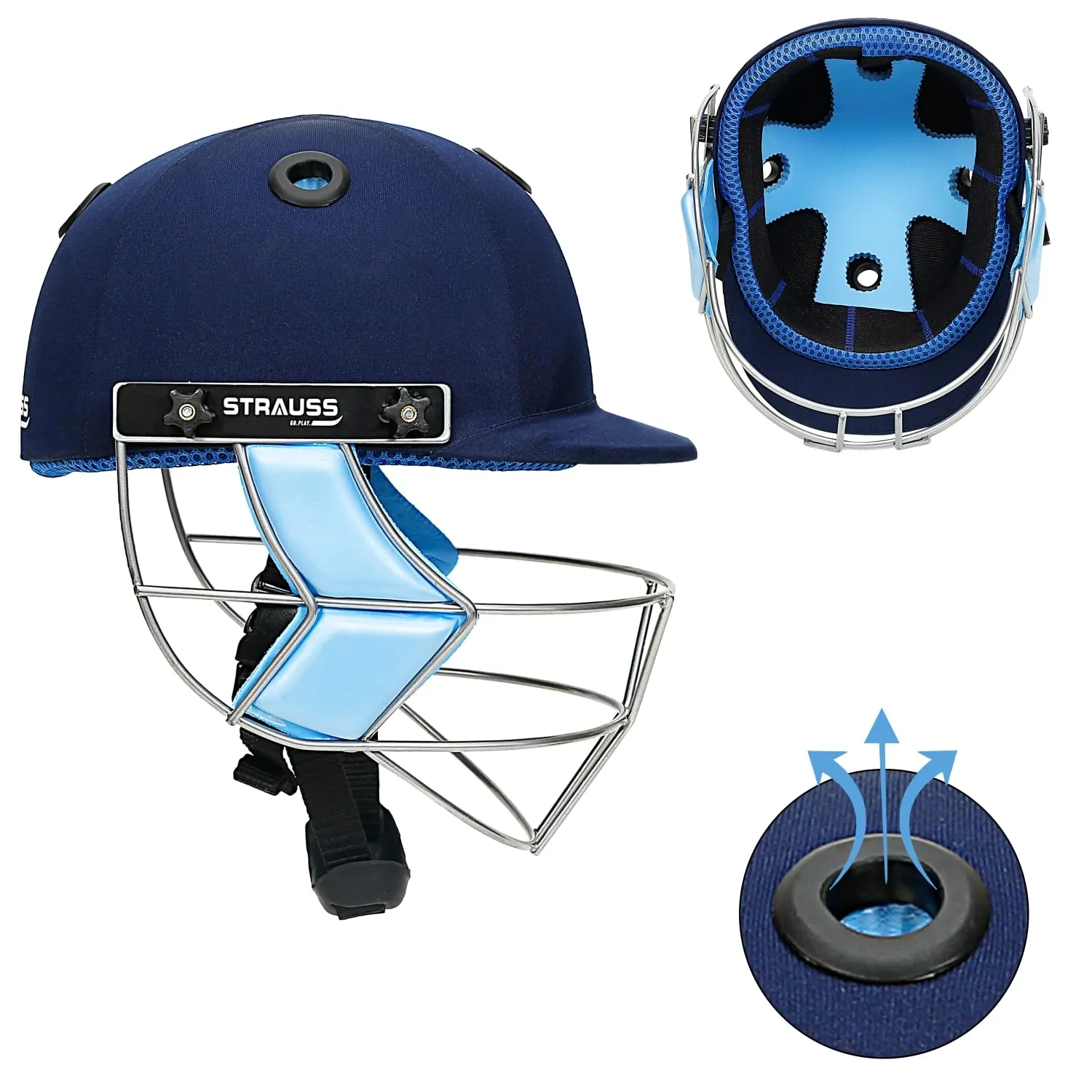 Strauss Cricket Helmet | Steel Grill | Edition: Classic | Size: Large | Age: 15 yrs | Color: Blue | for Men, Women | Lightweight | Advance Protection | Leather Ball Cricket Helmet