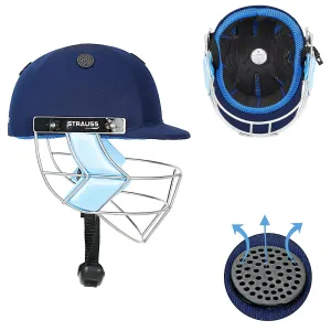 Strauss Cricket Helmet | Steel Grill | Edition: Supreme | Size: Large | Age: 15 yrs | Color: Blue | for Men, Women | Lightweight | Advance Protection | Leather Ball Cricket Helmet