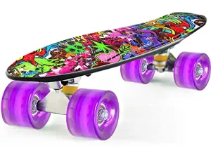 STRAUSS Cruiser PW Skateboard| Penny Skateboard | Casterboard | Hoverboard | Anti-Skid Board with ABEC-7 High Precision Bearings | PU Wheel with Light | Ideal for 8 Years and above | 22 X 6 Inch