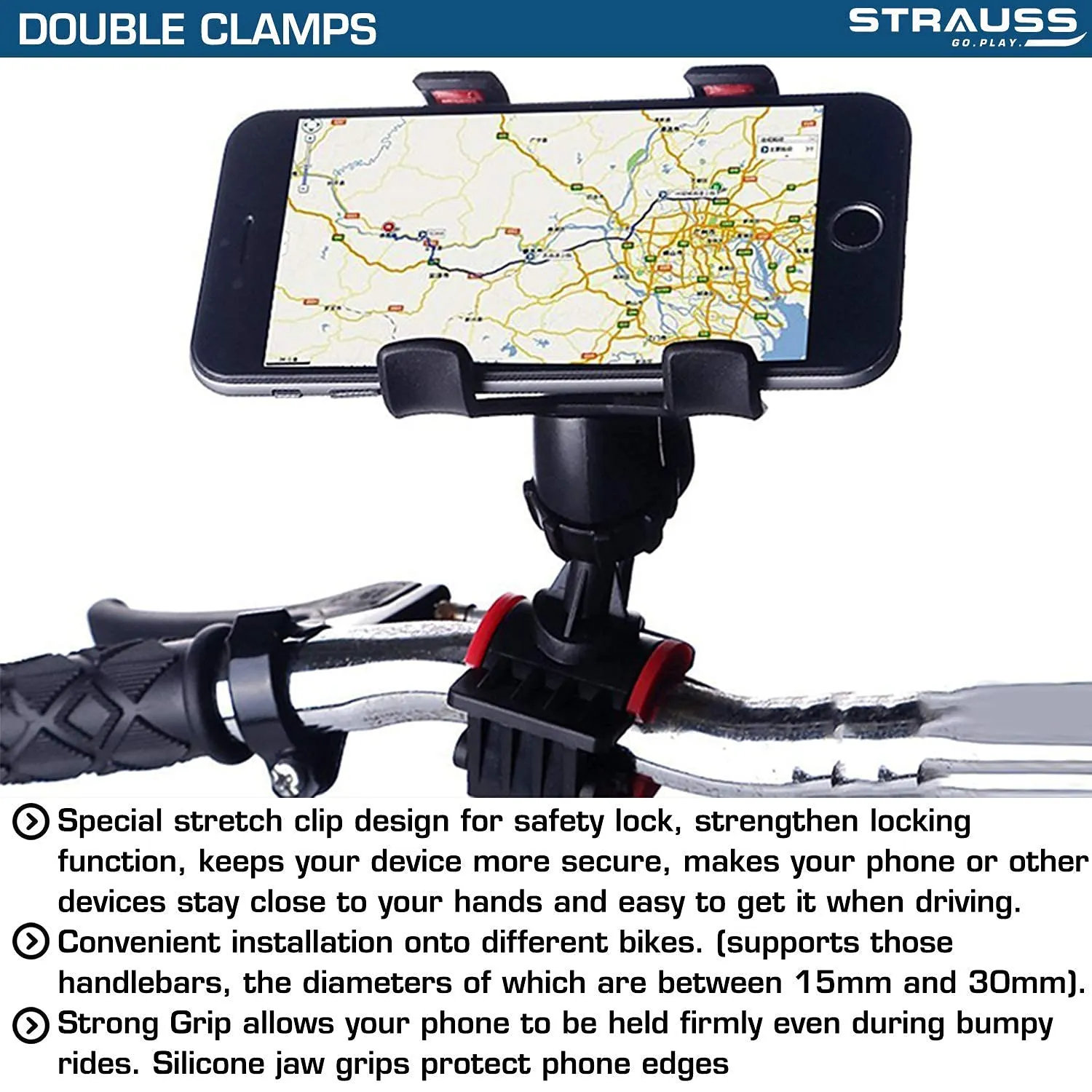 Strauss Cycle Mobile Phone Holder with Mount Bracket (Black) and Mobile Holder (Black)