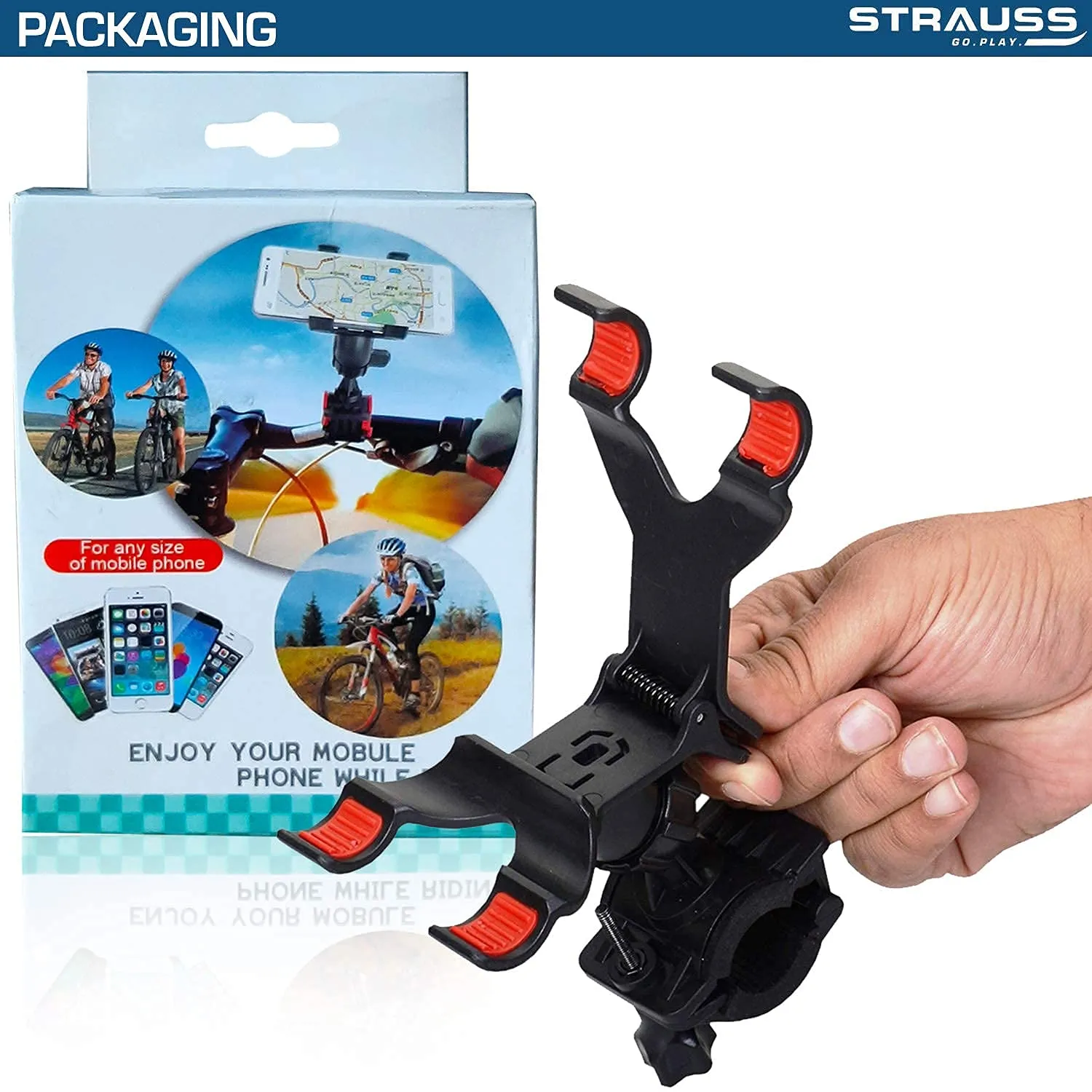 Strauss Cycle Mobile Phone Holder with Mount Bracket (Black) and Mobile Holder (Black)