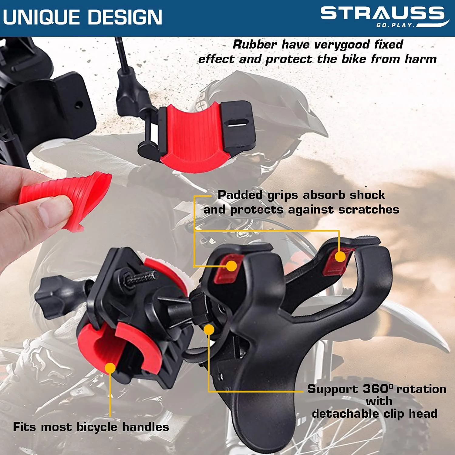 Strauss Cycle Mobile Phone Holder with Mount Bracket (Black) and Mobile Holder (Black)