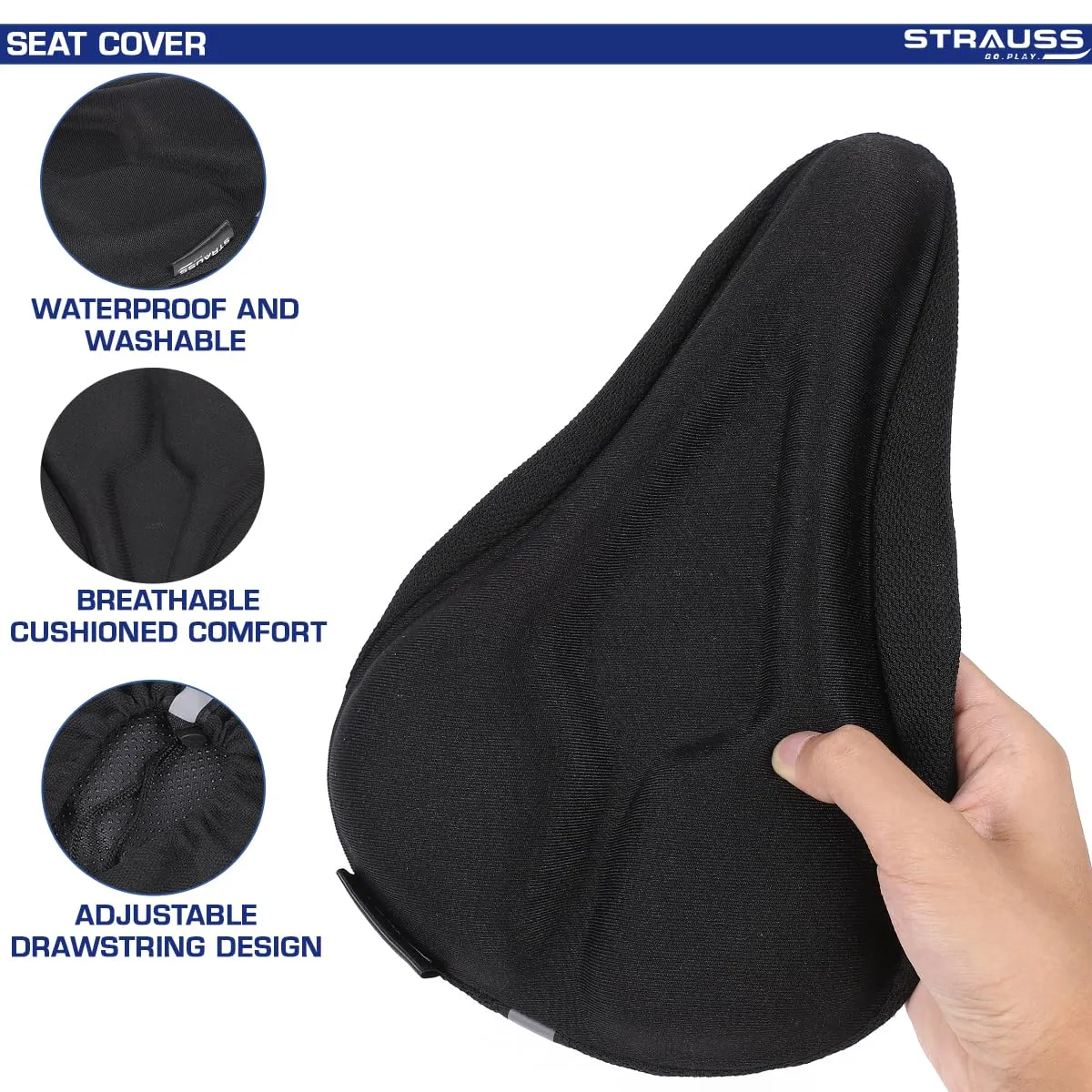 Strauss Cycle Seat Cover | Gel Bicycle Silicone Cycle Seat Cushion Cover | Gel Saddle Seat | Soft and Washable | Fits Narrow/Slim Seats, (Black)