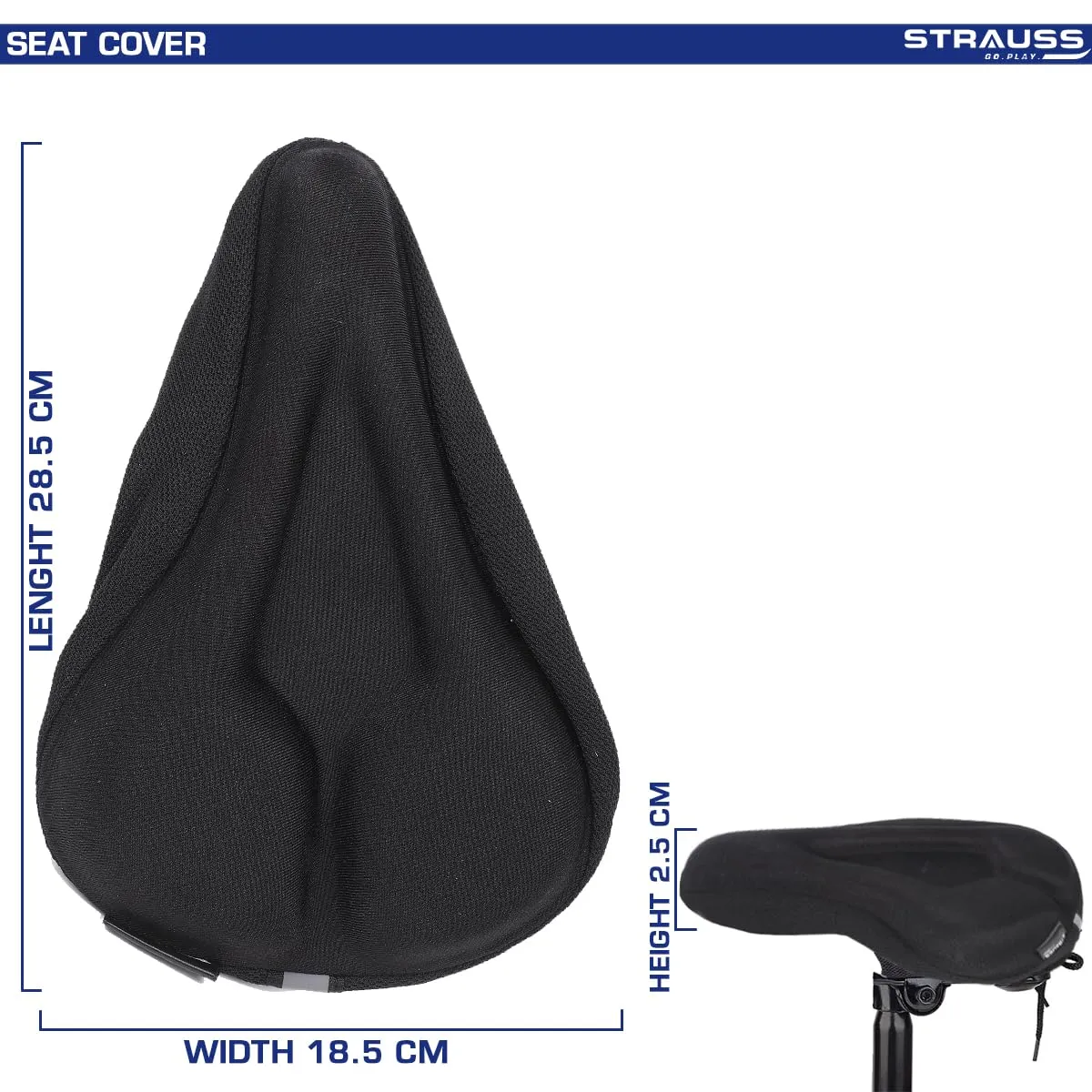 Strauss Cycle Seat Cover | Gel Bicycle Silicone Cycle Seat Cushion Cover | Gel Saddle Seat | Soft and Washable | Fits Narrow/Slim Seats, (Black)