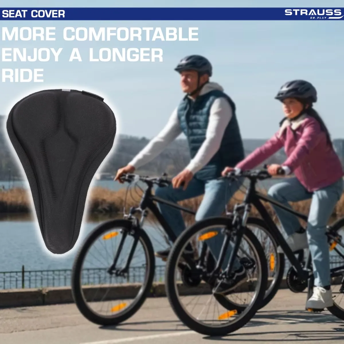 Strauss Cycle Seat Cover | Gel Bicycle Silicone Cycle Seat Cushion Cover | Gel Saddle Seat | Soft and Washable | Fits Narrow/Slim Seats, (Black)