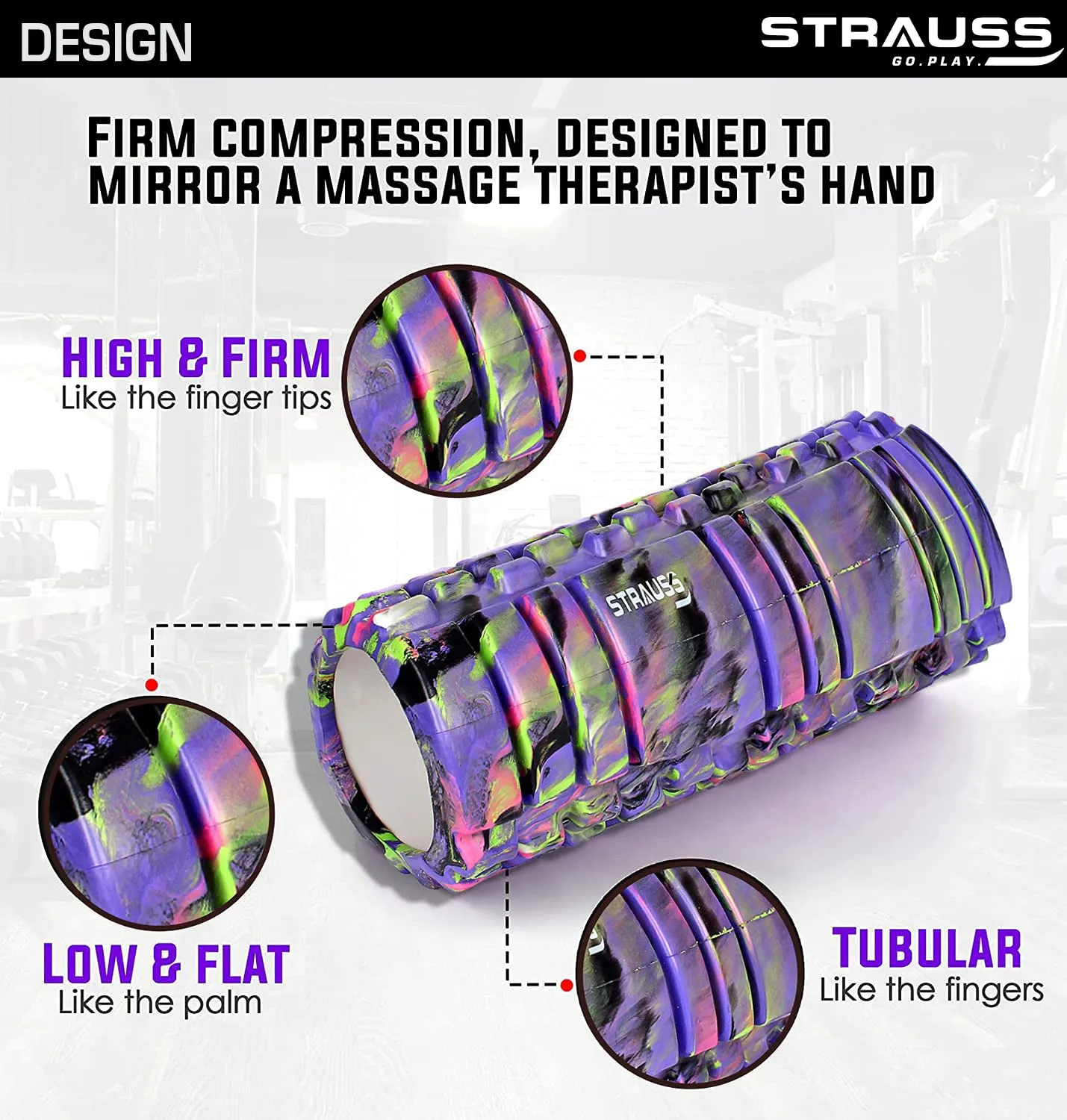 Strauss Deep Tissue Massage Foam Roller, 33 cm, (Purple)